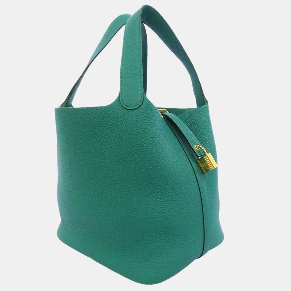

Hermes Green Taurillon Clemence Leather Picotin Lock MM Tote Bag