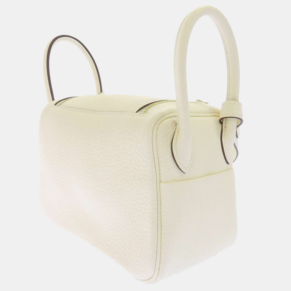 

Hermes White Taurillon Clemence Leather Mini Lindy 20 Shoulder Bag