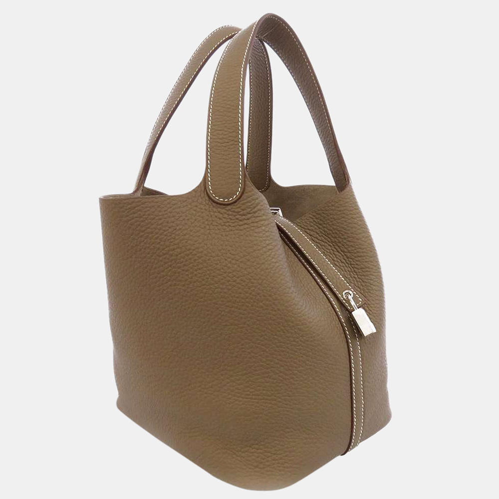 

Hermes Grey Taurillon Clemence Leather Picotin Lock MM Tote Bag