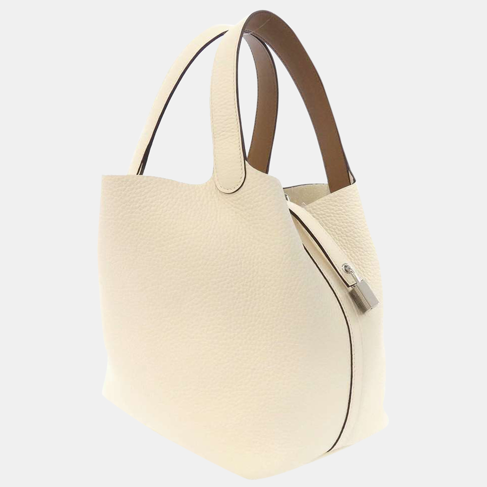 

Hermes White Taurillon Clemence/Swift Leather Picotin Lock MM Tote Bag
