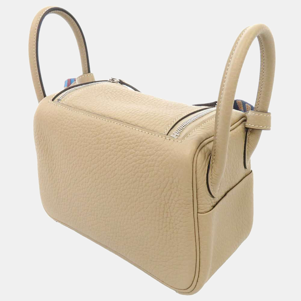 

Hermes Beige Taurillon Clemence Leather Canvas Lindy Mini 20 Shoulder Bag