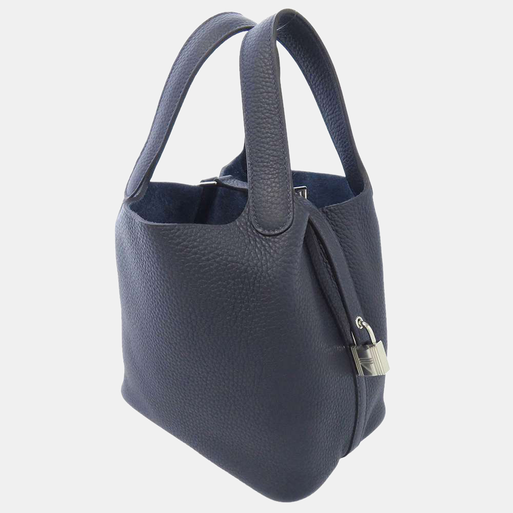 

Hermes Blue Taurillon Clemence Leather Picotin Lock PM Tote Bag