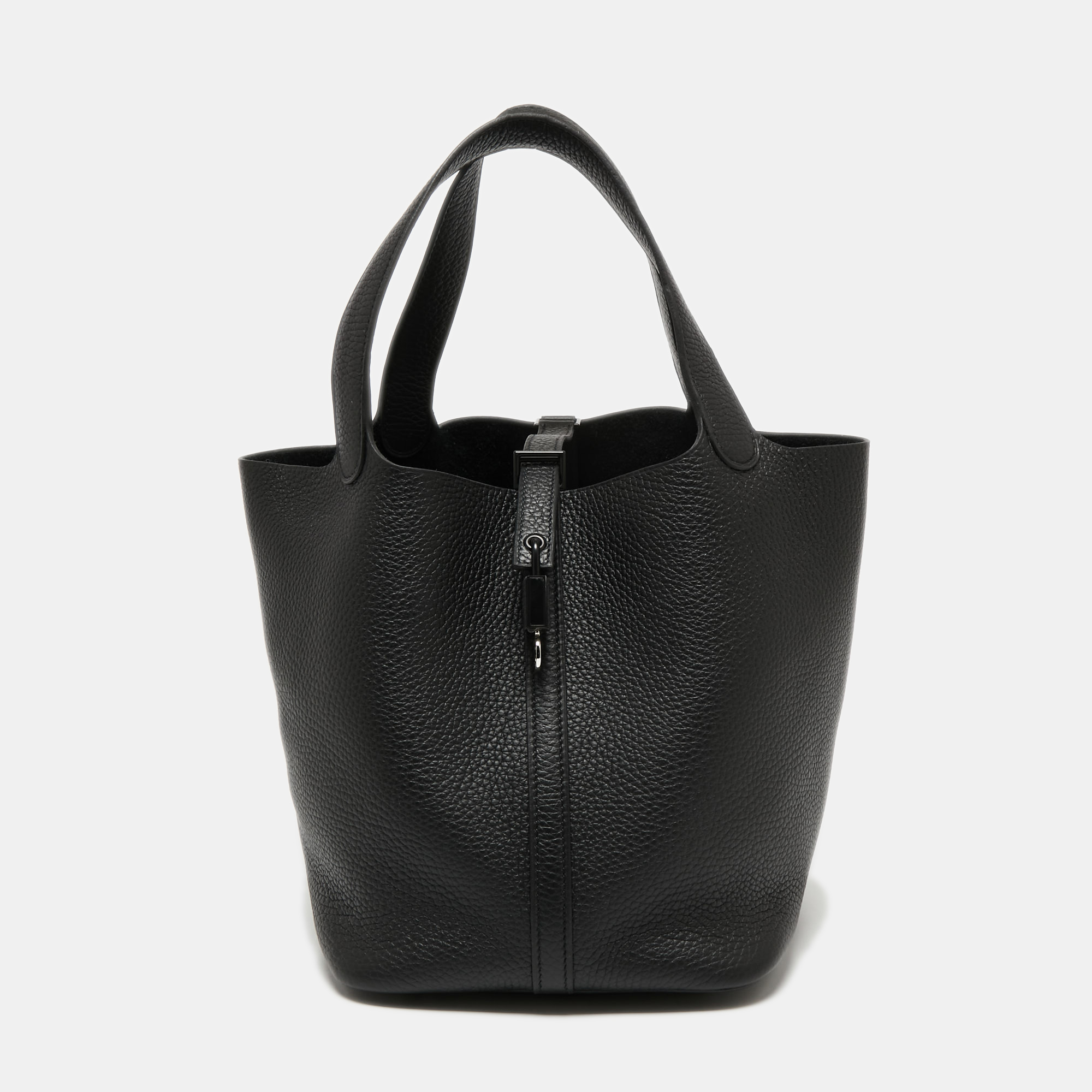 Pre Owned Hermes Noir Taurillon Clemence Leather Monochrome Picotin Lock 22 Bag