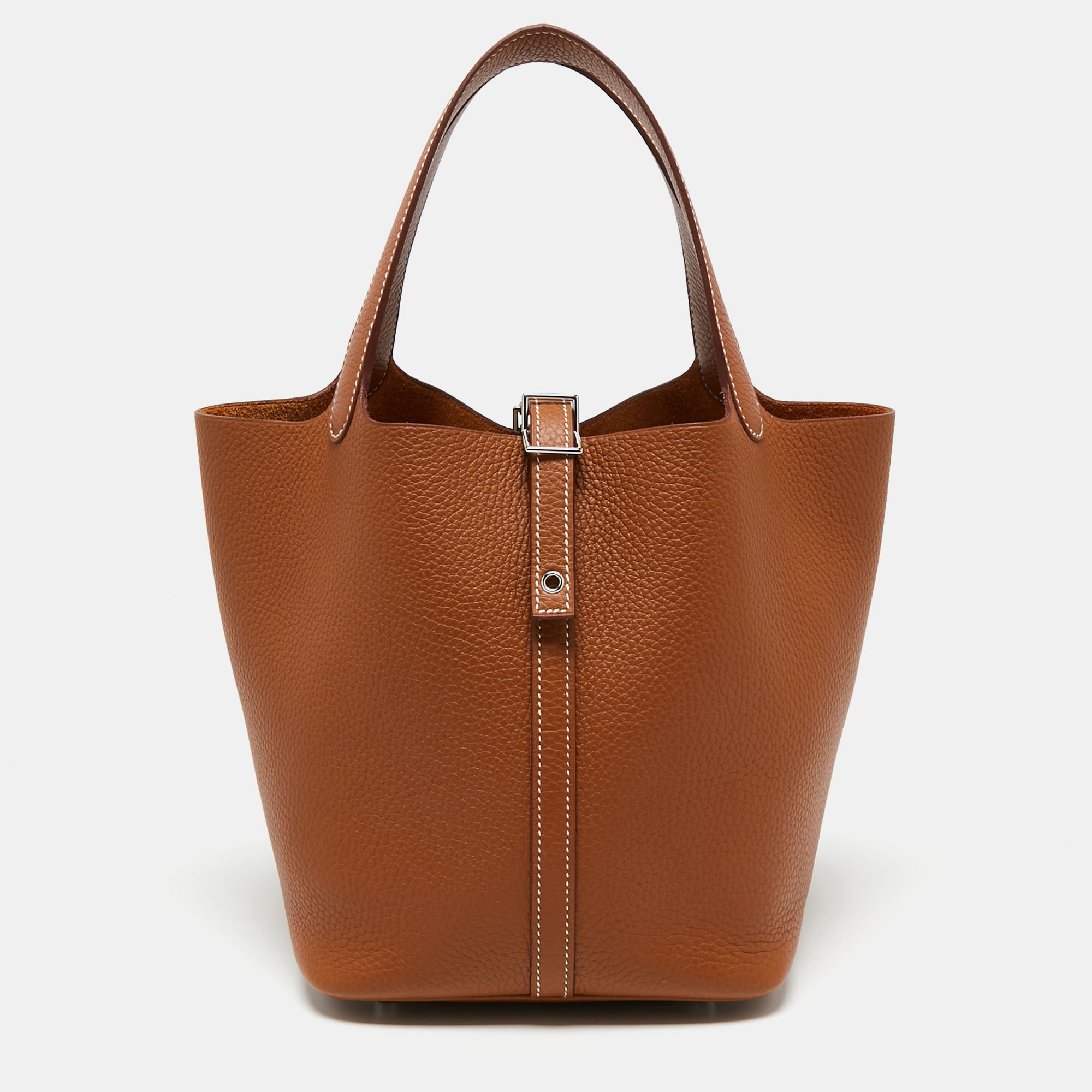 Pre Owned Hermes Gold Taurillon Clemence Leather Picotin Lock 22 Bag