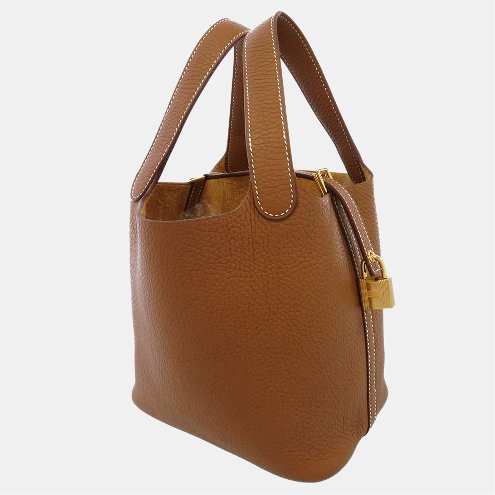 

Hermes Gold Taurillon Clemence Leather Picotin Lock PM Tote Bag