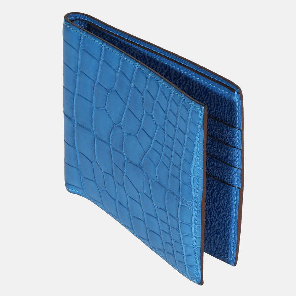 

Hermes Bleu Mykonos Matte Alligator MC2 Copernic Wallet, Blue