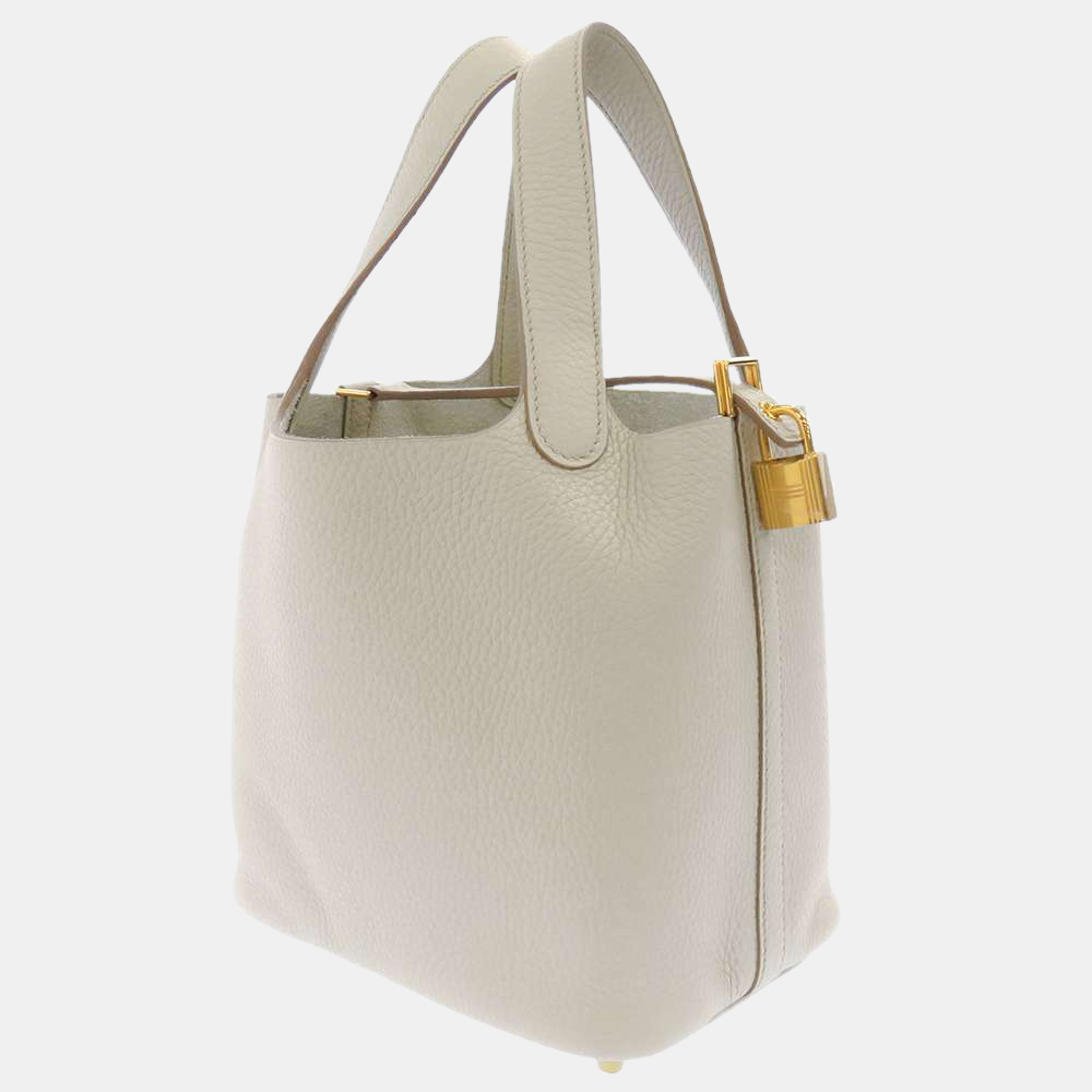 

Hermes White Taurillon Clemence Leather Picotin Lock PM Bag