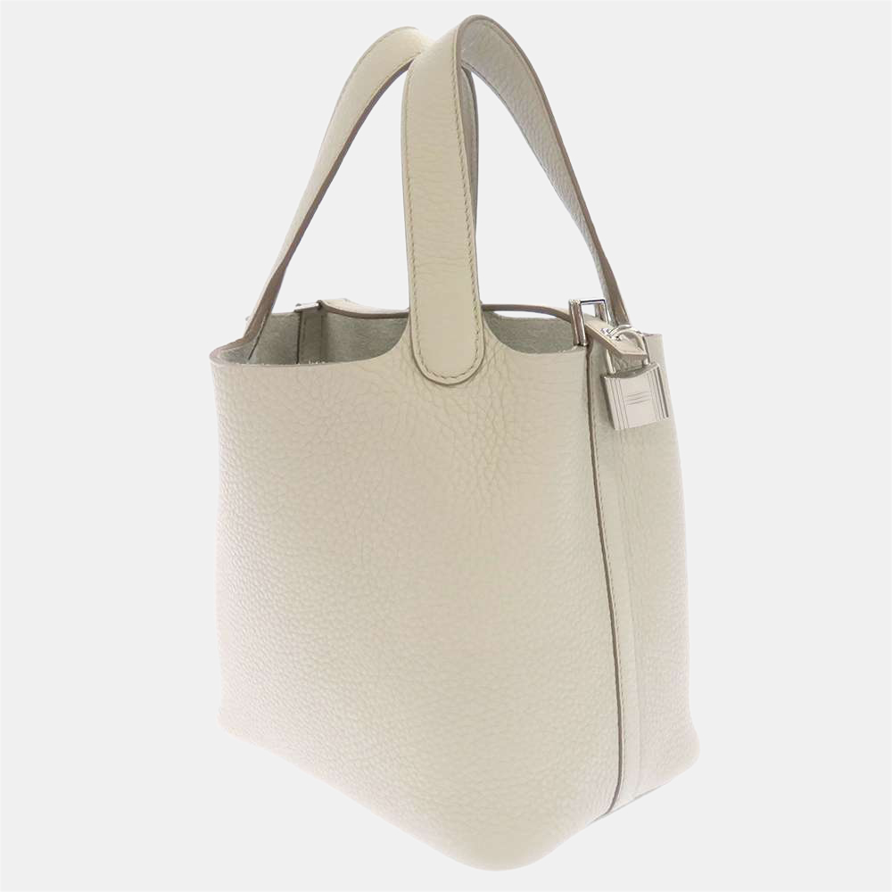 

Hermes White Taurillon Clemence Leather Picotin Lock PM Tote Bag