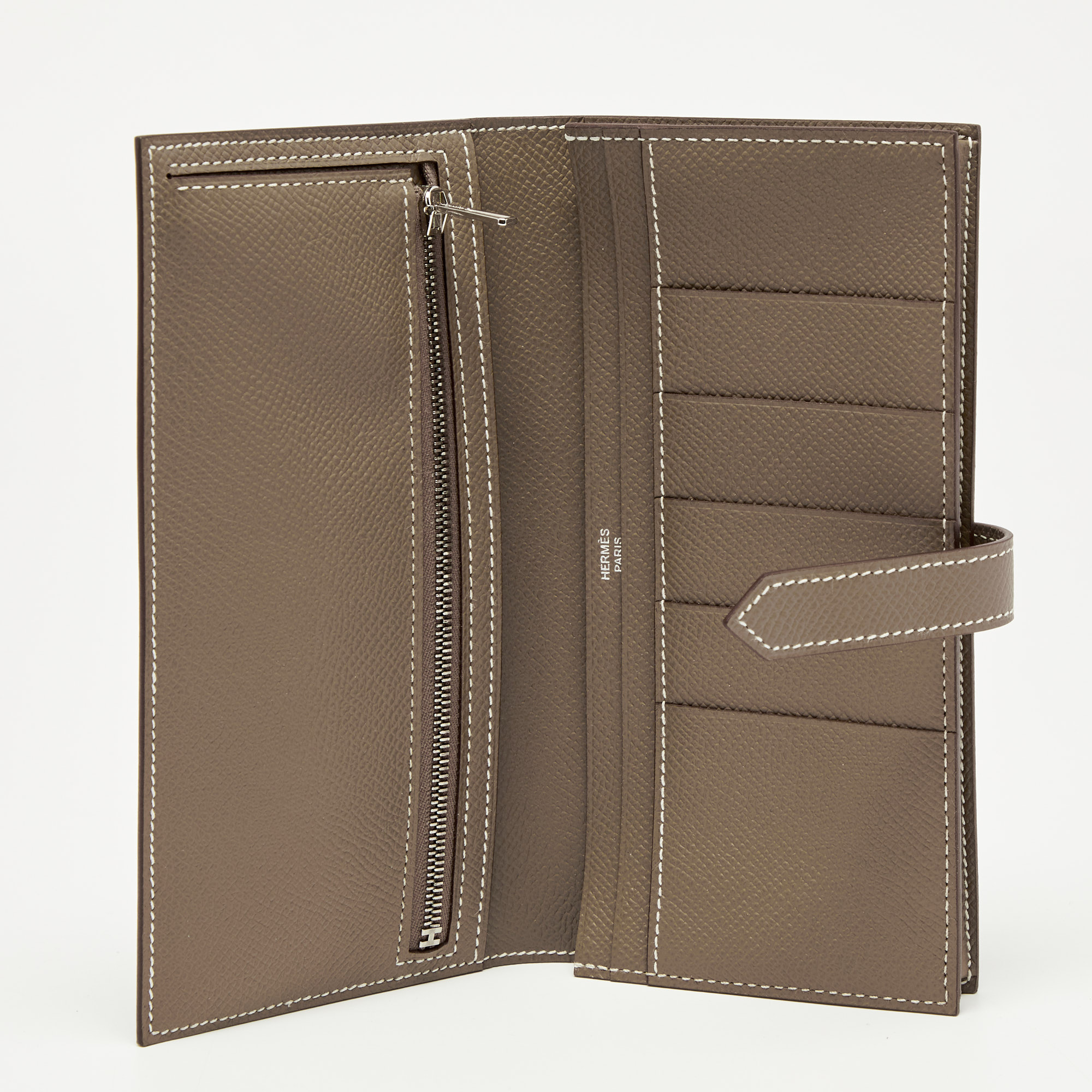 

Hermes Etoupe Epsom Leather Bearn Gusset Wallet, Brown