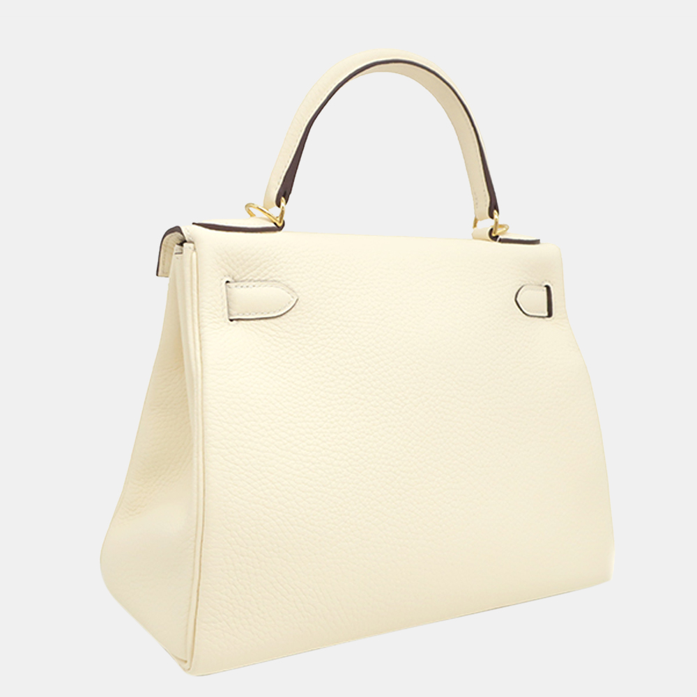 

Hermes Taurillon Clemence Kelly 28 Inside Stitch Nata/Gold U, White