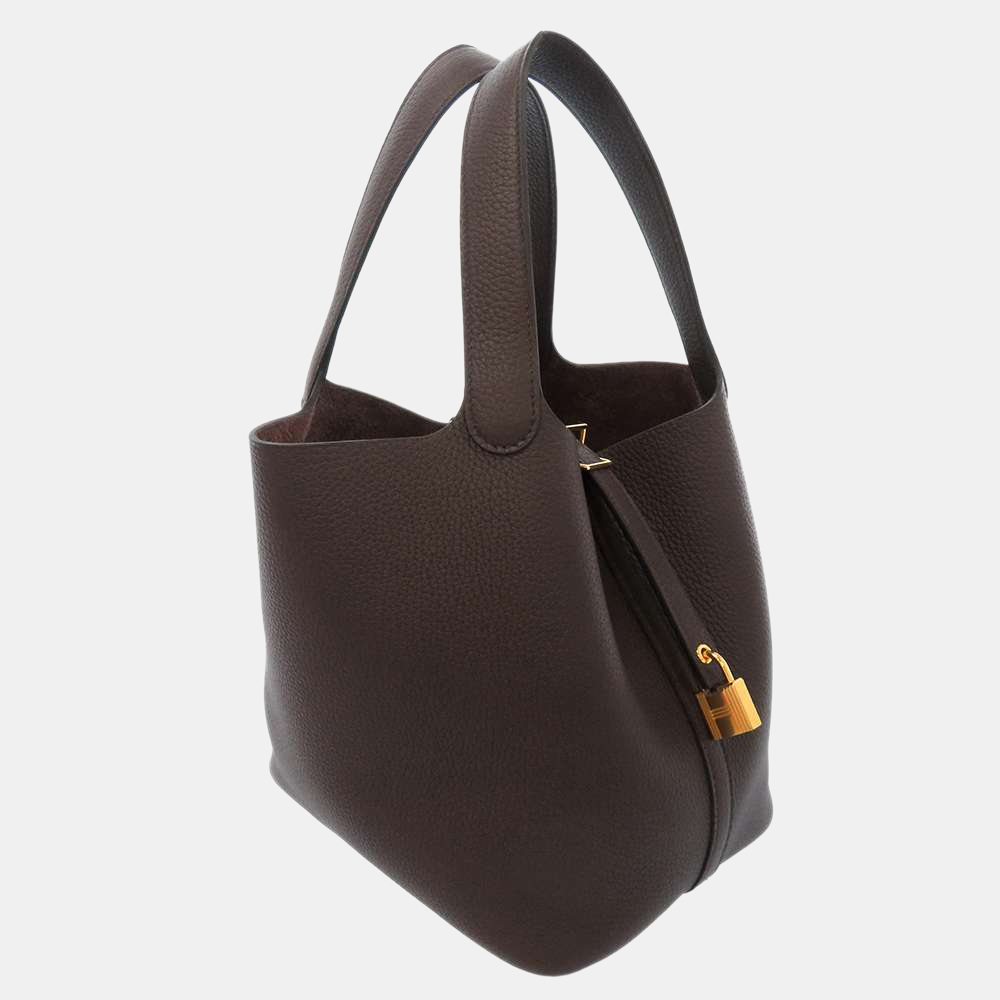 

Hermes Brown Taurillon Clemence Leather Picotin Lock MM Tote Bag