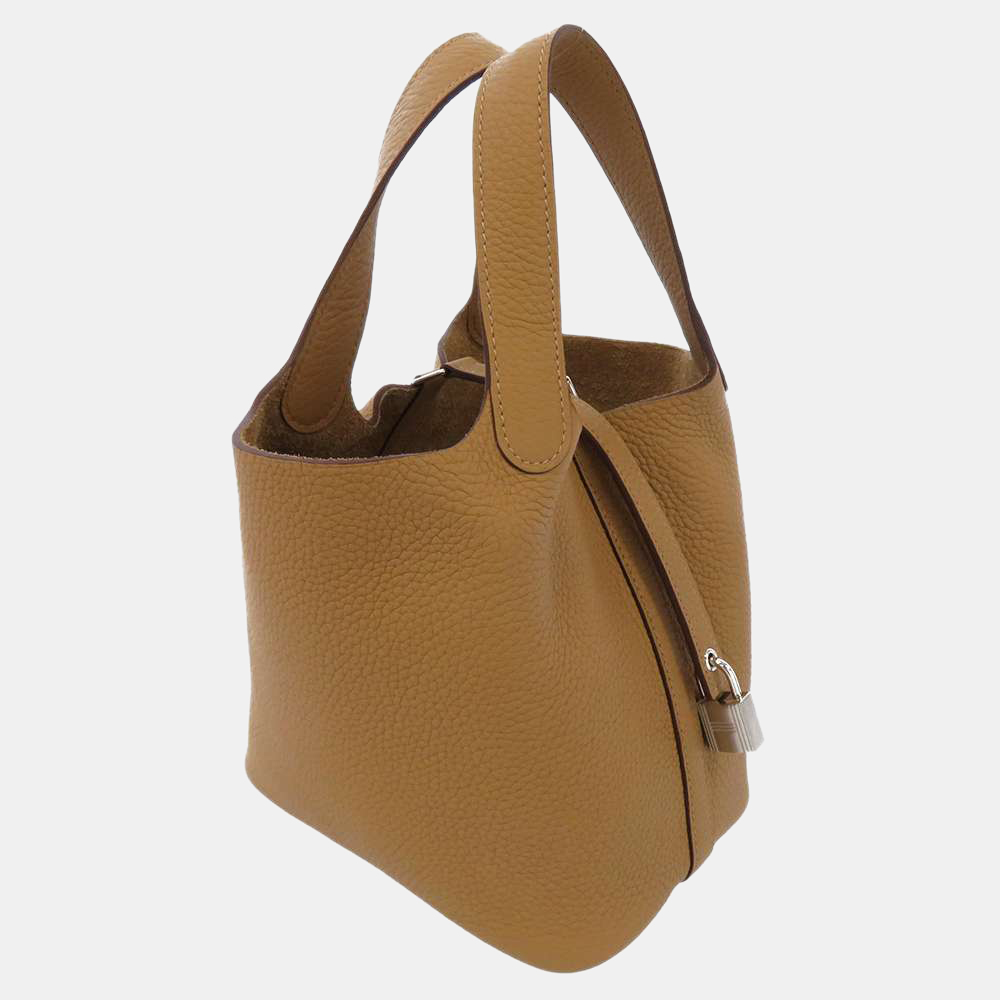 

Hermes Brown Taurillon Clemence Leather Picotin Lock PM Tote Bag