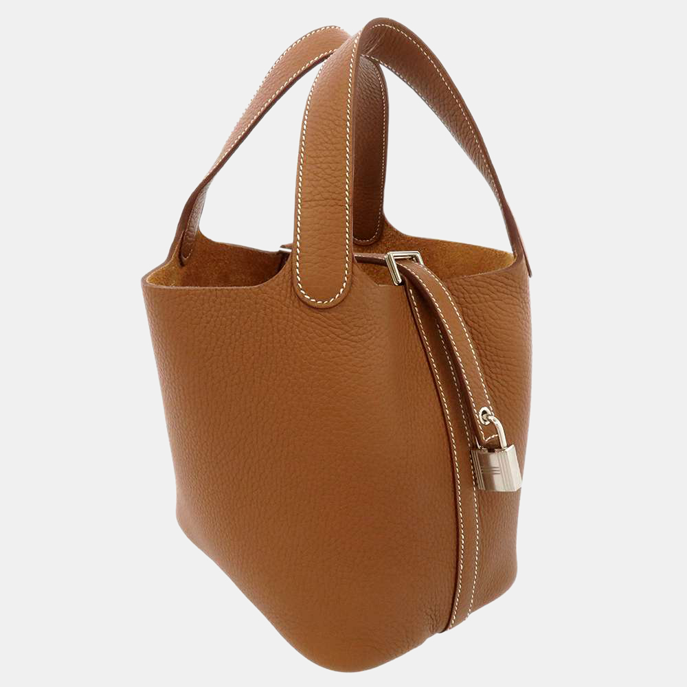 

Hermes Gold Taurillon Clemence Leather Picotin Lock PM Tote Bag