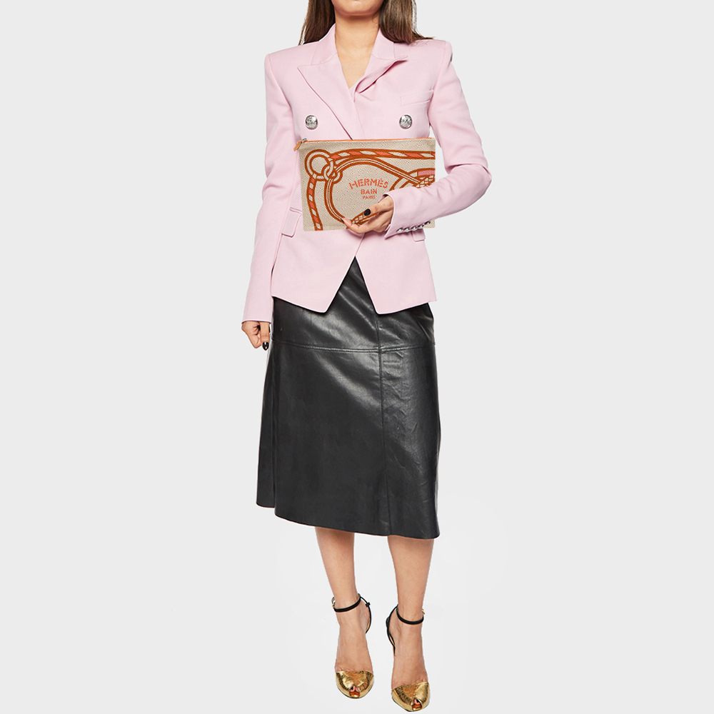 

Hermes Tan/Orange/Rose Canvas Tressages Marins Case