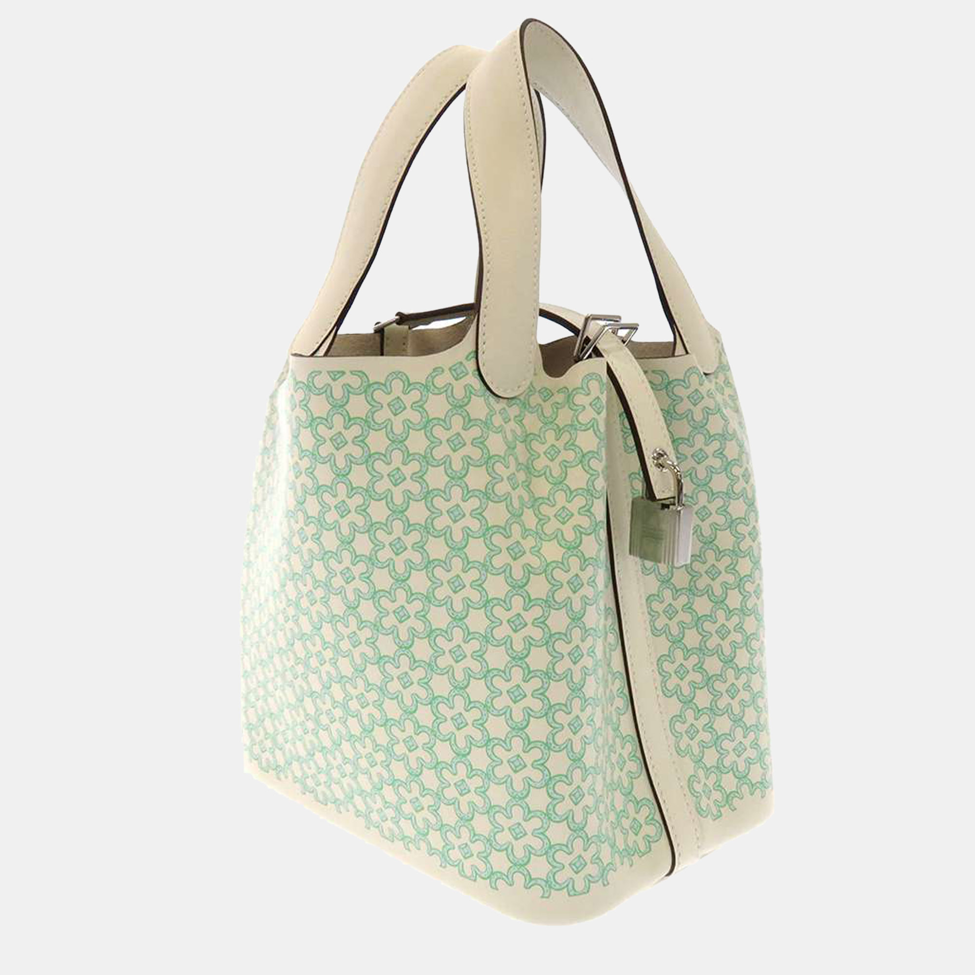 

Hermes White/Green Swift Leather Lucky Daisy Picotin Lock PM Tote Bag