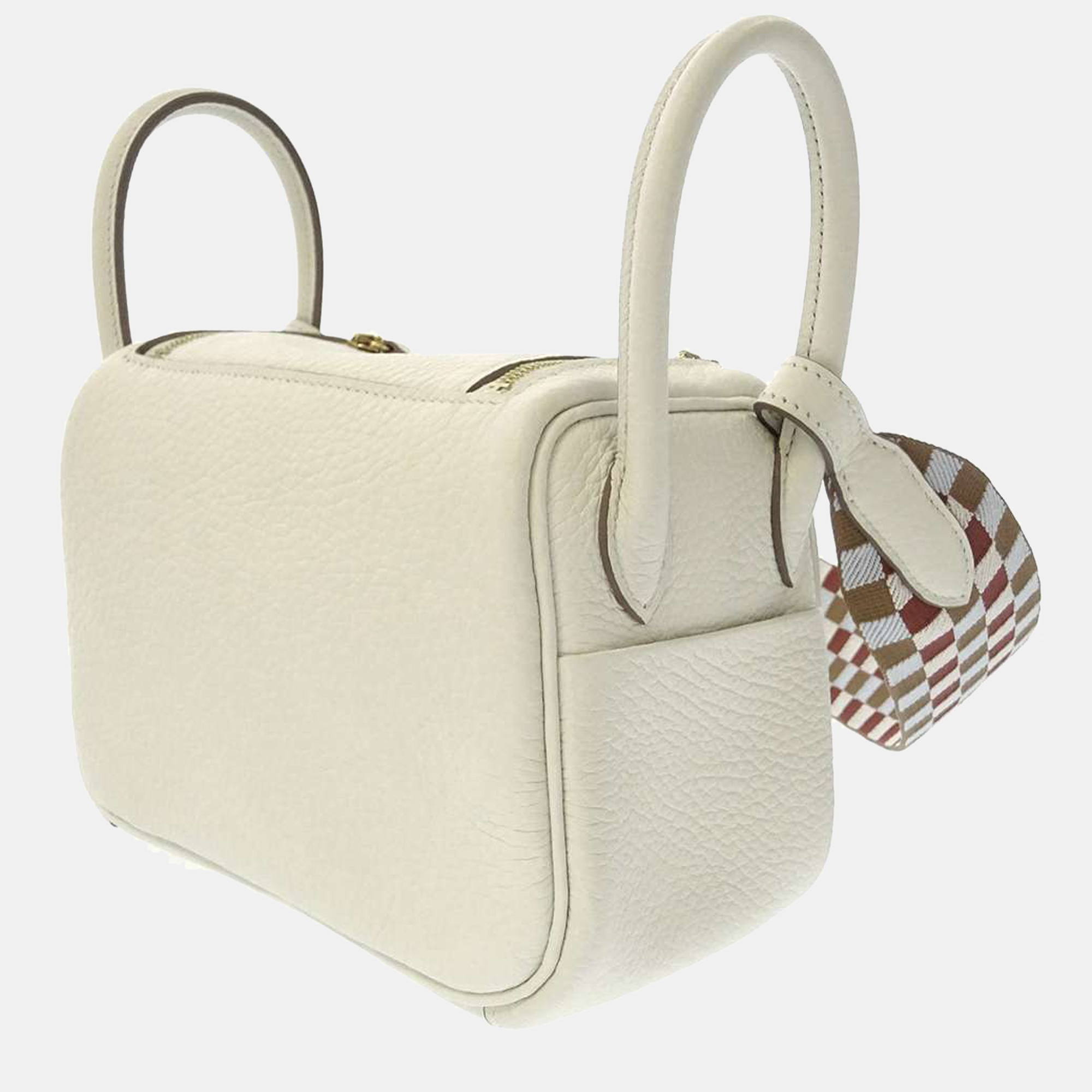 

Hermes White Taurillon Clemence Leather Gold Hardware Mini Lindy Shoulder Bag