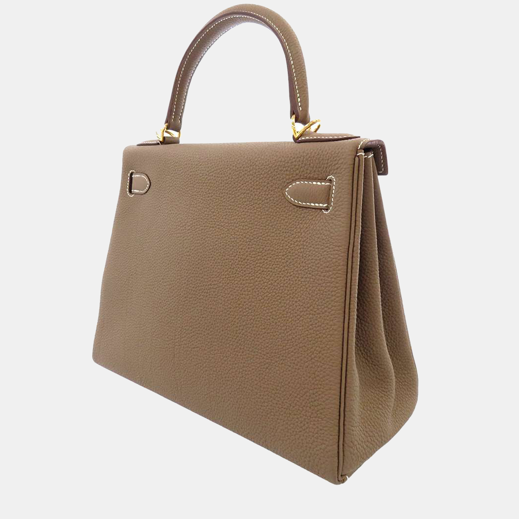 

Hermes Etoupe Togo Leather Gold Plated Hardware Kelly 28 Top Handle Bag, Brown