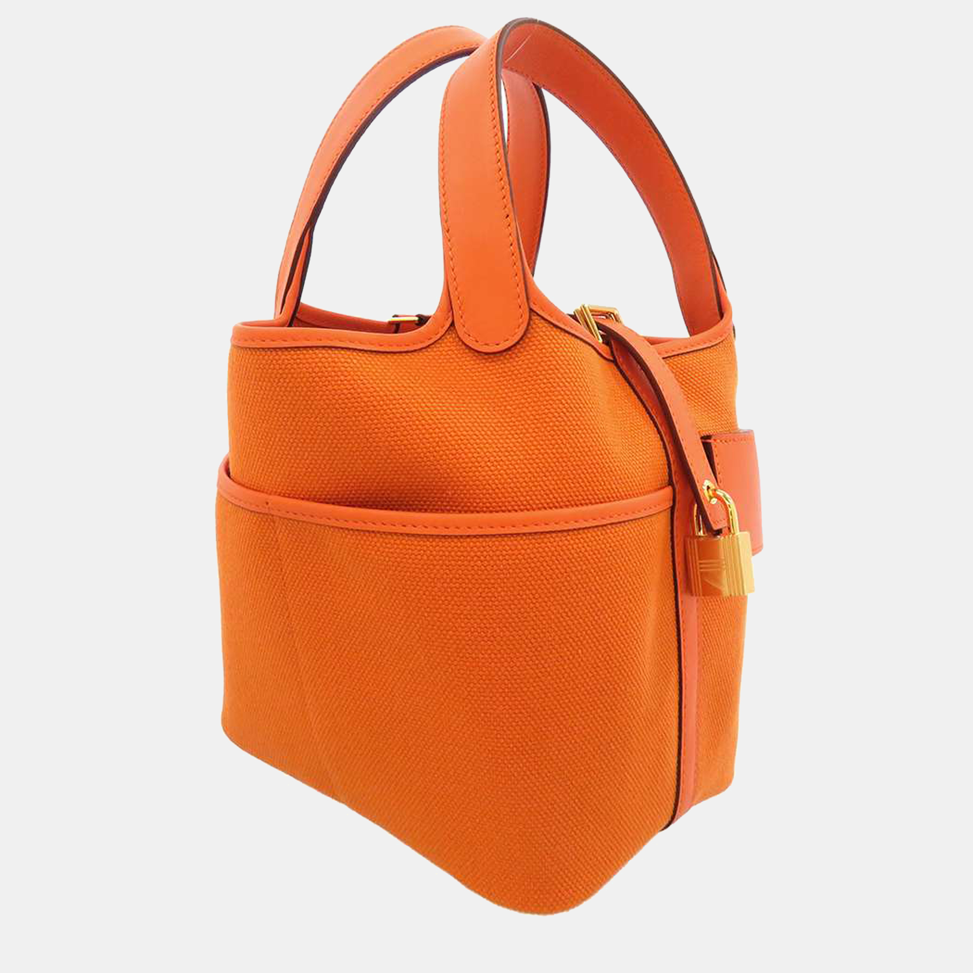

Hermes Orange Toile Swift Leather Cargo Picotin Lock PM Tote Bag