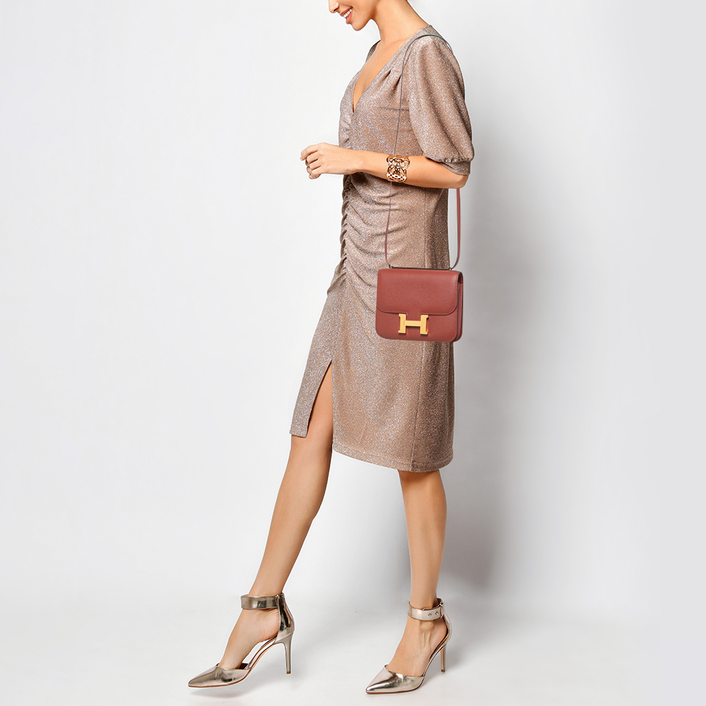 

Hermès Cuivre Epsom Leather Gold Finish Constance III Mini Bag, Brown