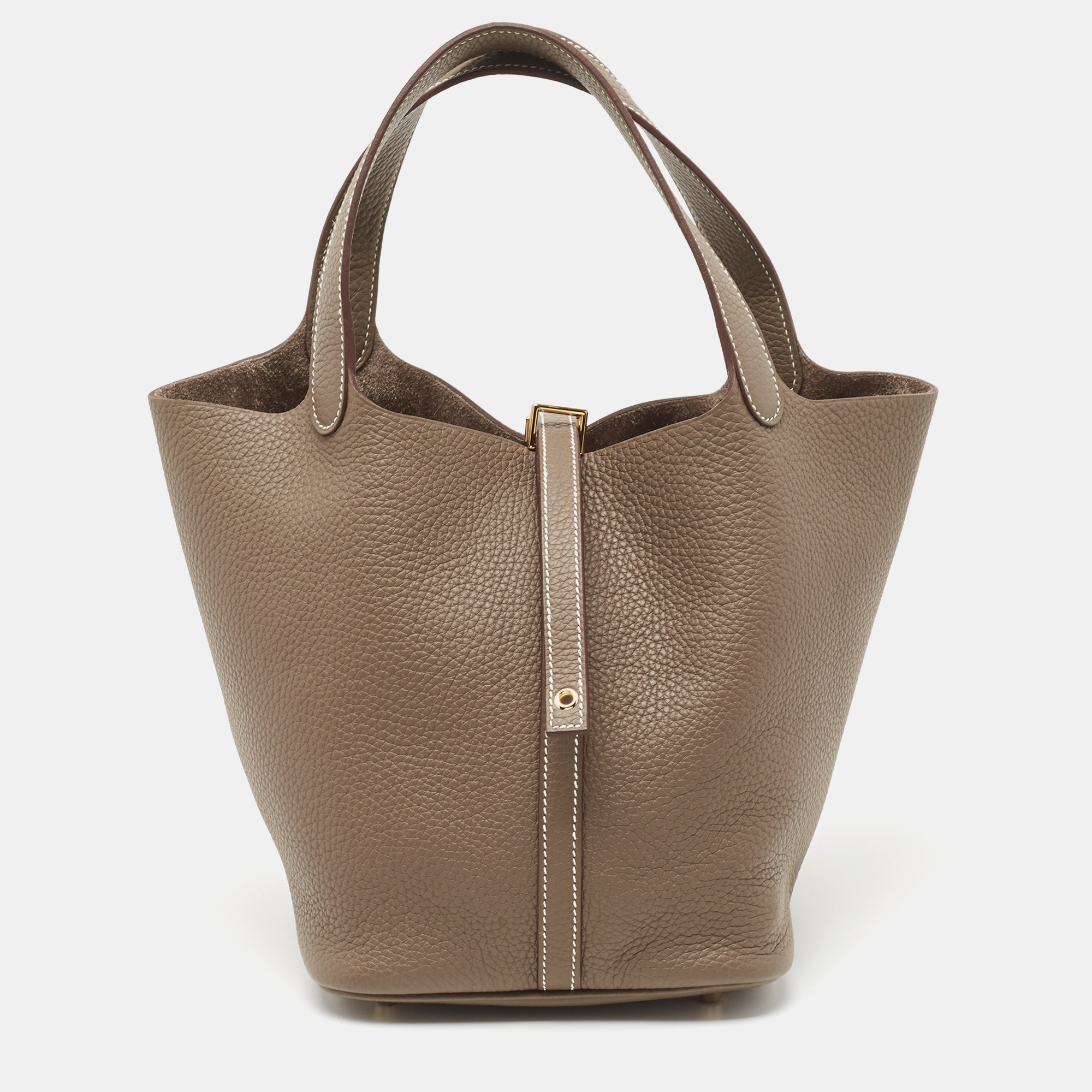 Pre Owned Hermes Etoupe Taurillon Clemence Leather Picotin Lock 22 Bag