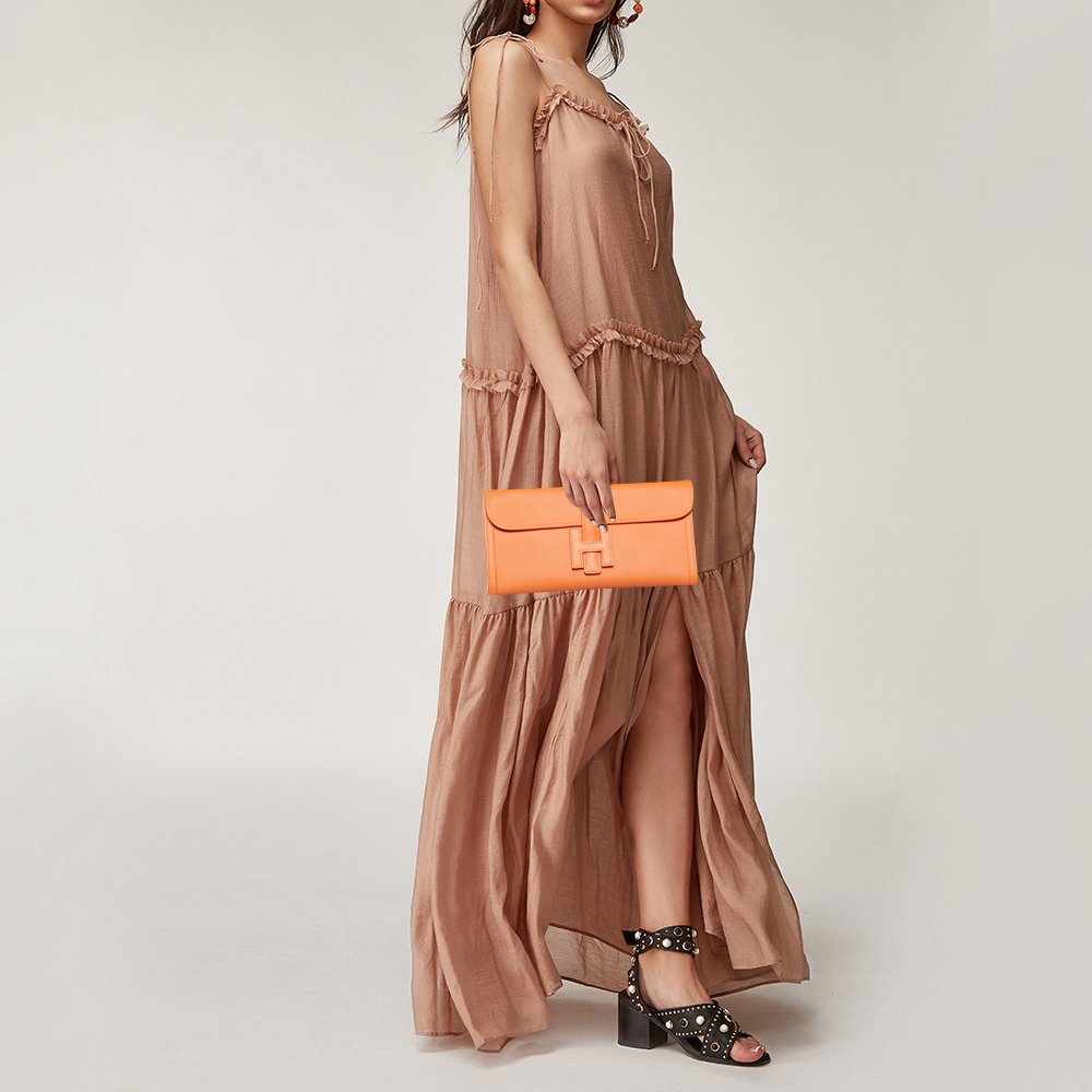 

Hermès Orange Swift Leather Jige Elan 29 Clutch