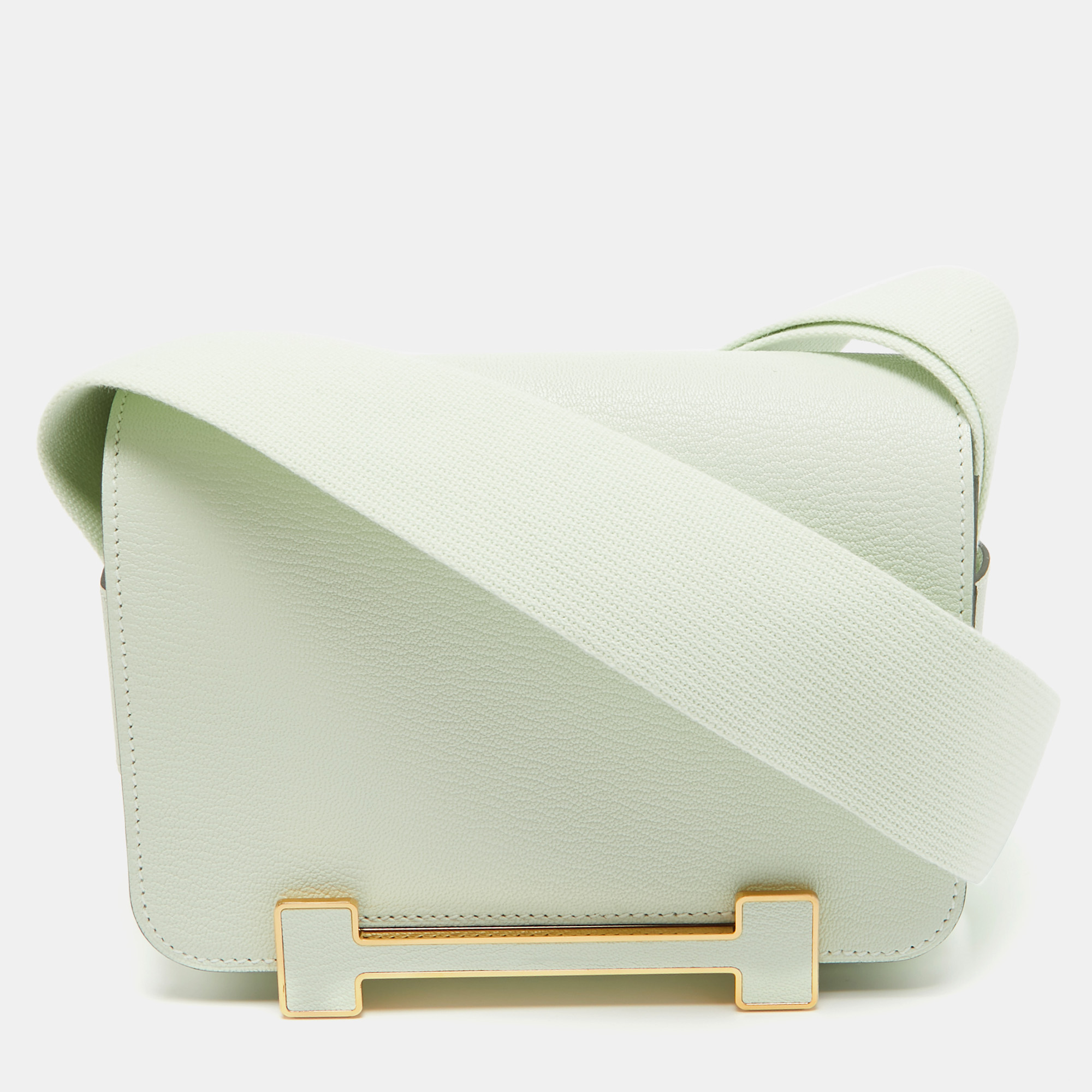 Pre Owned Hermes Vert Fizz Chevre Mysore Leather Gold Finish Geta Bag