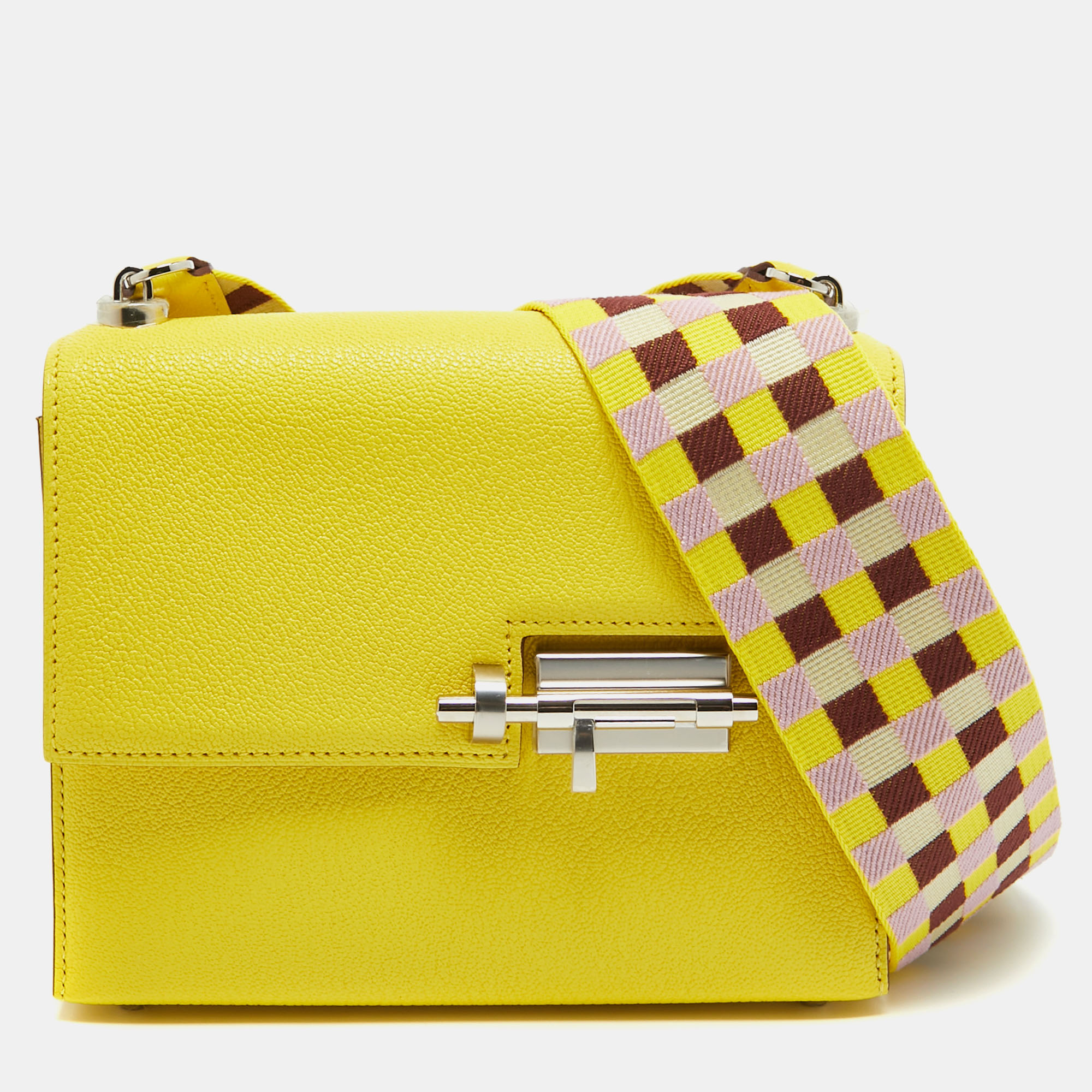 Pre-owned Hermes Jaune Citron Chevre Mysore Leather Mini Verrou Bag In Yellow