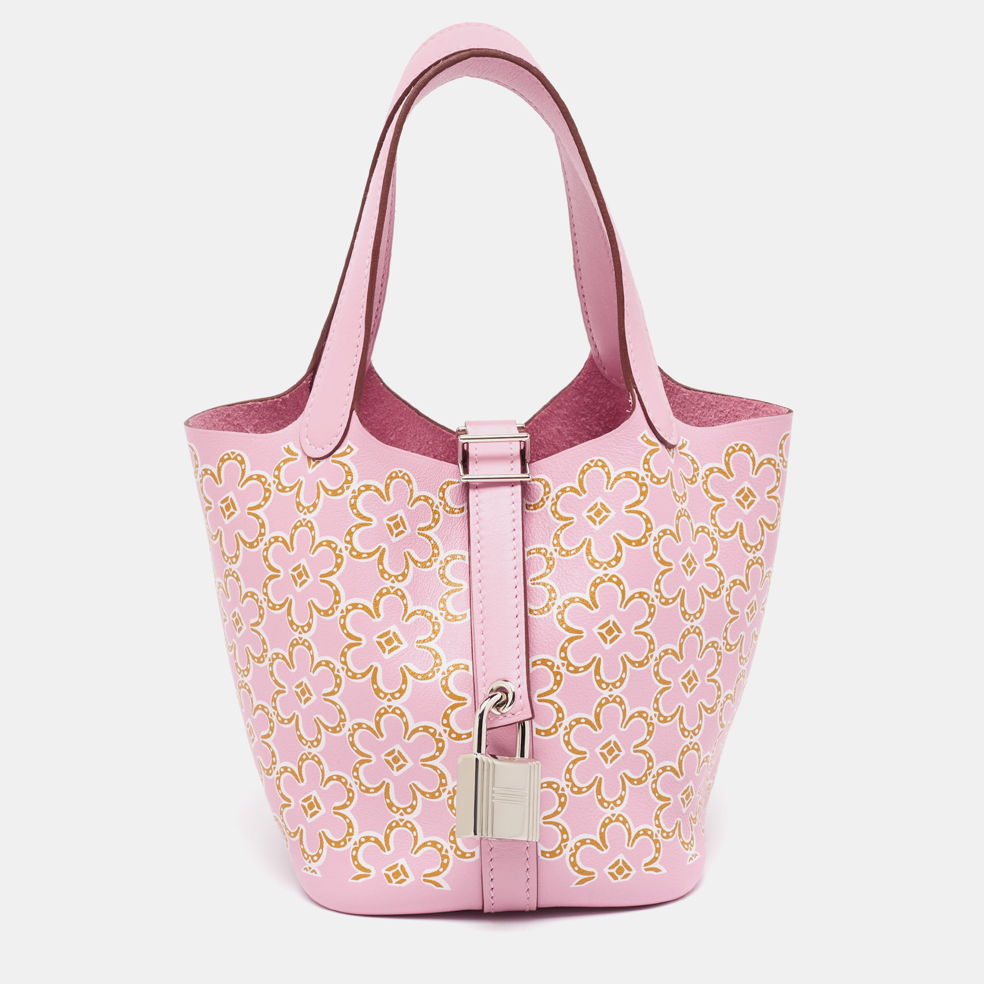 

Hermes Mauve Sylvestre/Cuivre/Blanc Swift Leather Lucky Daisy Picotin Lock Micro Bag, Pink