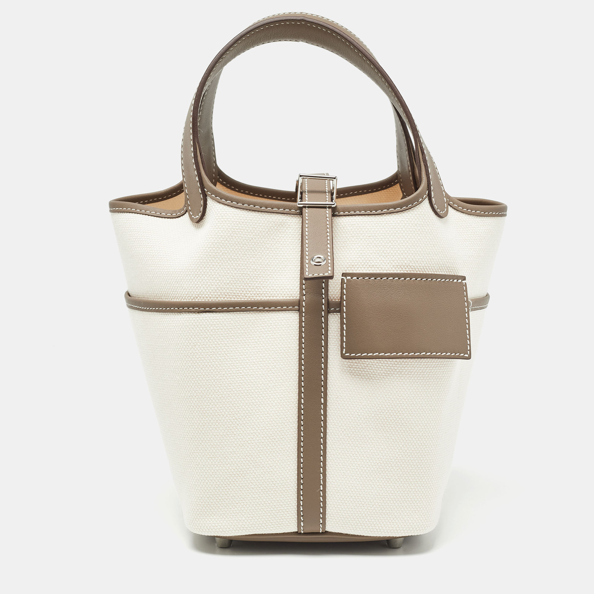 

Hermès Ecro/Etoupe Toile and and Swift Leather Cargo Picotin Lock 18 Bag, Beige