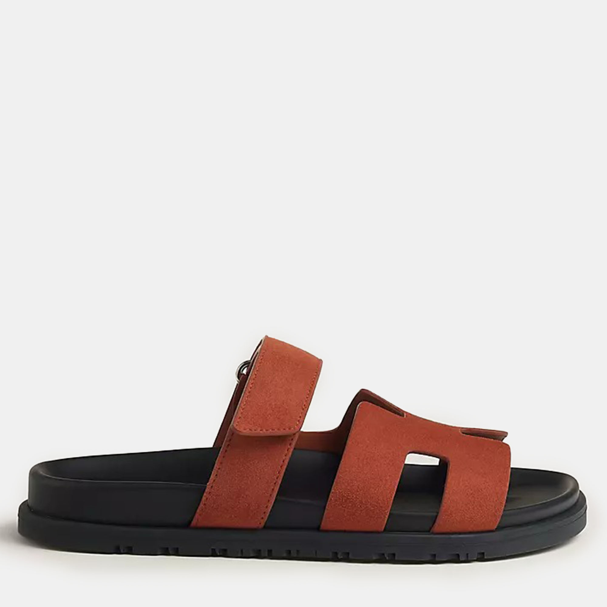 

Hermes Orange Canyon Rubber Chypre Sandal, Black