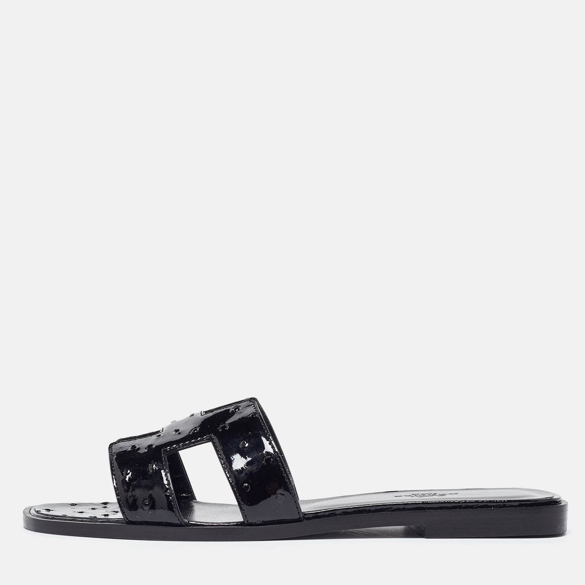 

Hermès Black Patent Ostrich Oran Flat Slides Size