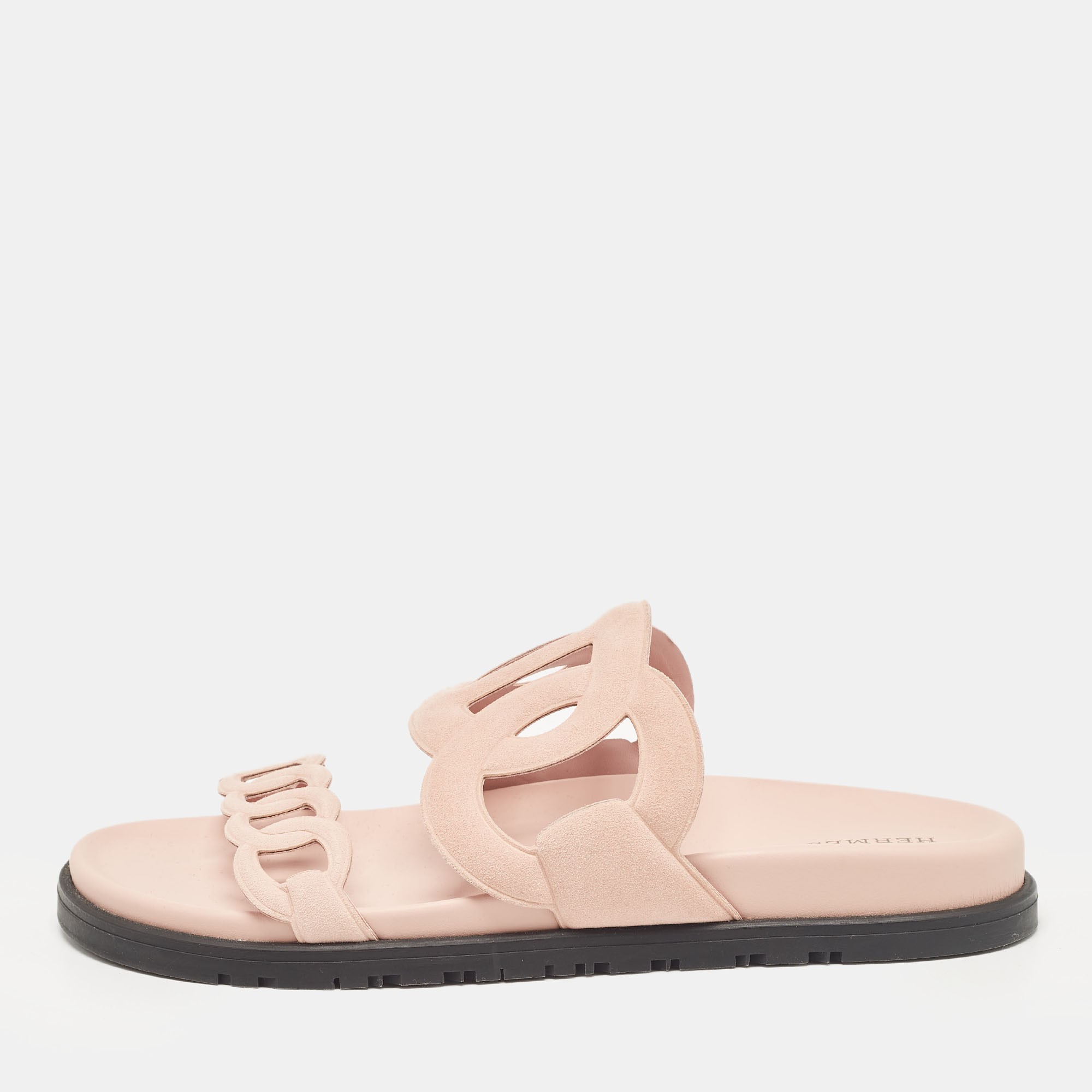 

Hermes Pink Suede Extra Flat Sandals Size