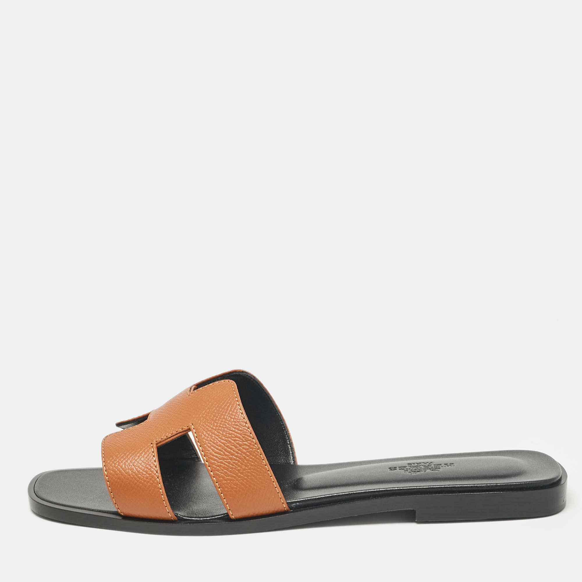 

Hermes Brown Leather Oran Flat Slides Size