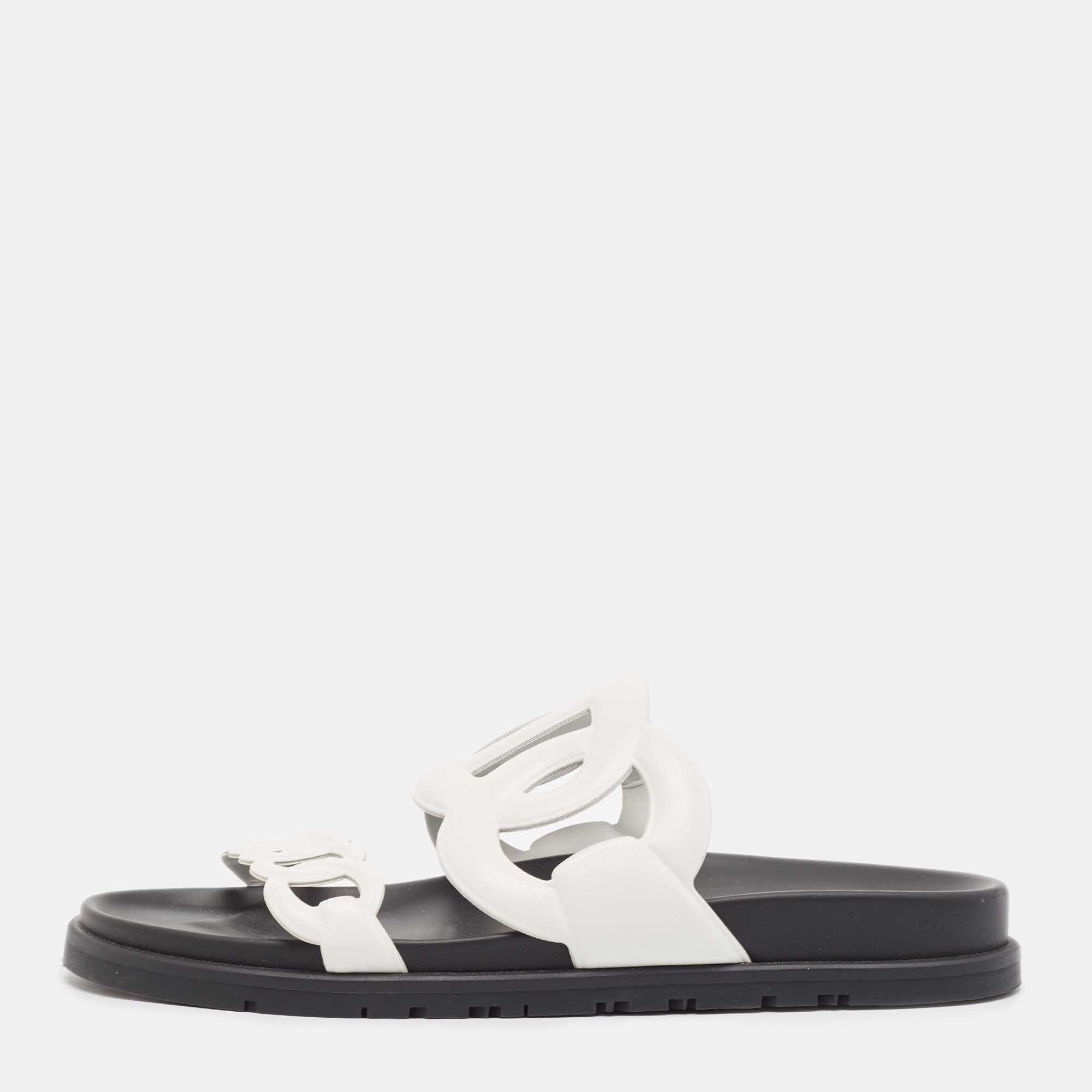 Pre-owned Hermes White Leather Extra Flat Sandals Size 39