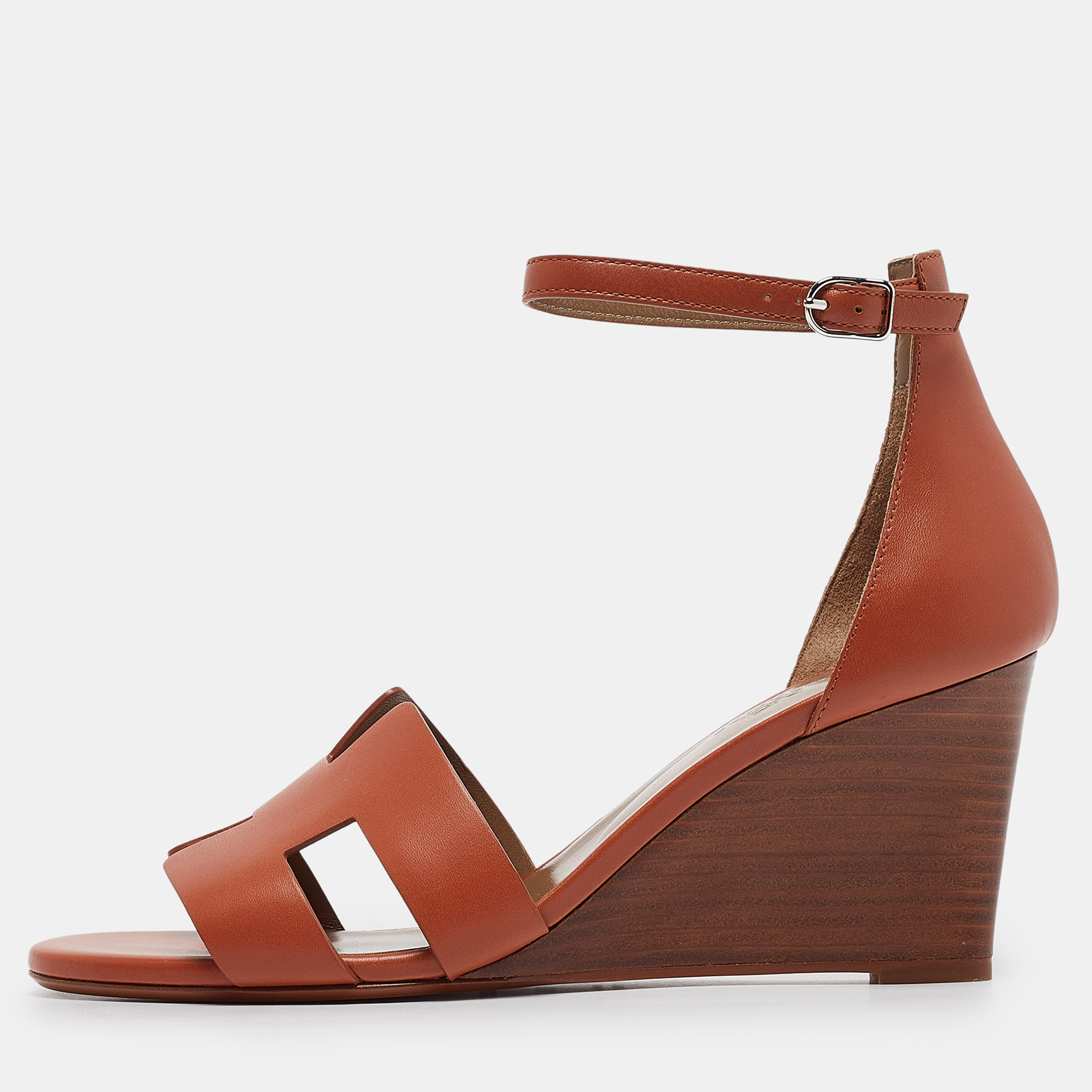 

Hermes Brown Leather Legend Wedge Sandals Size