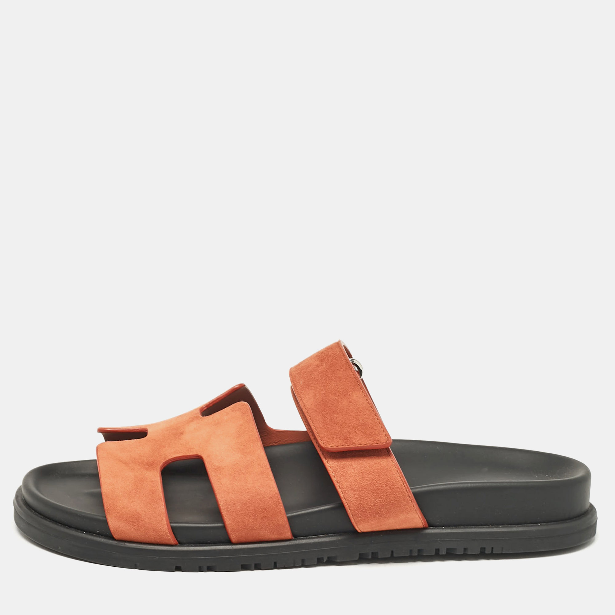 Pre-owned Hermes Orange Suede Chypre Sandals Size 40.5