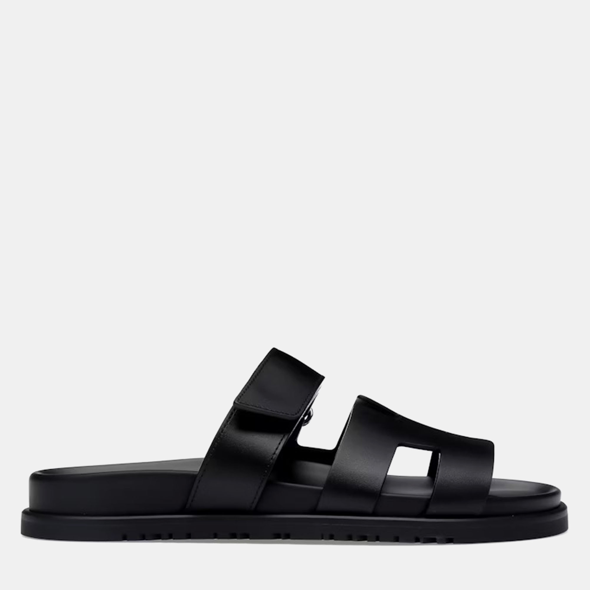 

Hermes Noir Calfskin Leather Chypre Sandals, Black