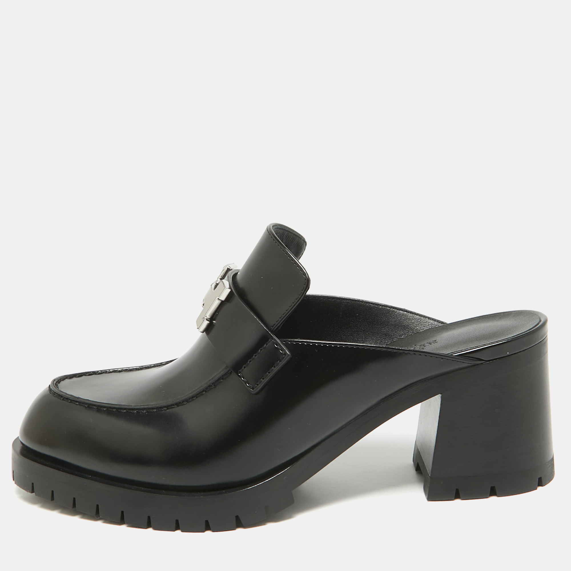 

Hermes Black Leather Flore Mules Size