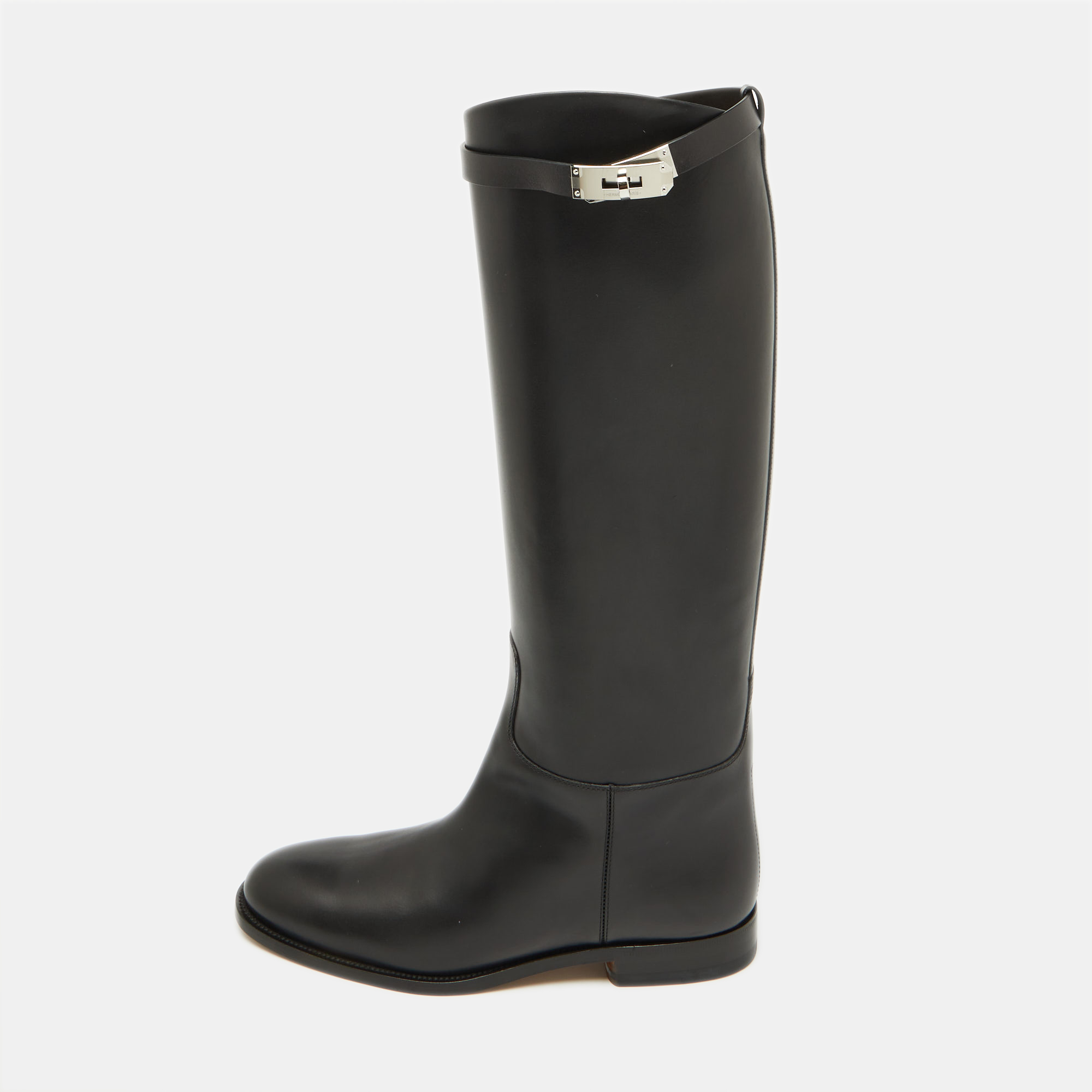 

Hermès Black Leather H Jumping Knee Length Boots Size