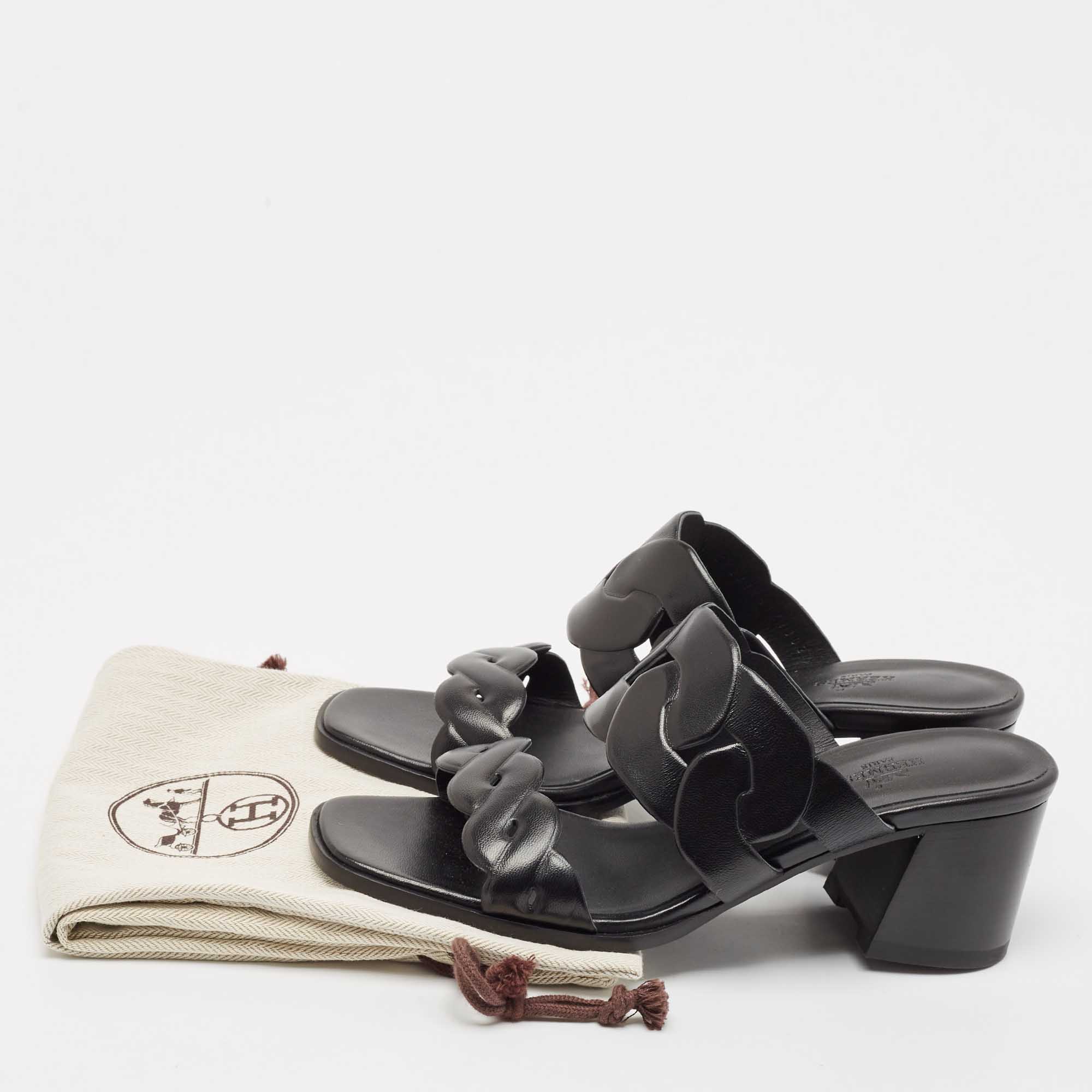 Hermes Black Leather Gaby Sandals Size 41 