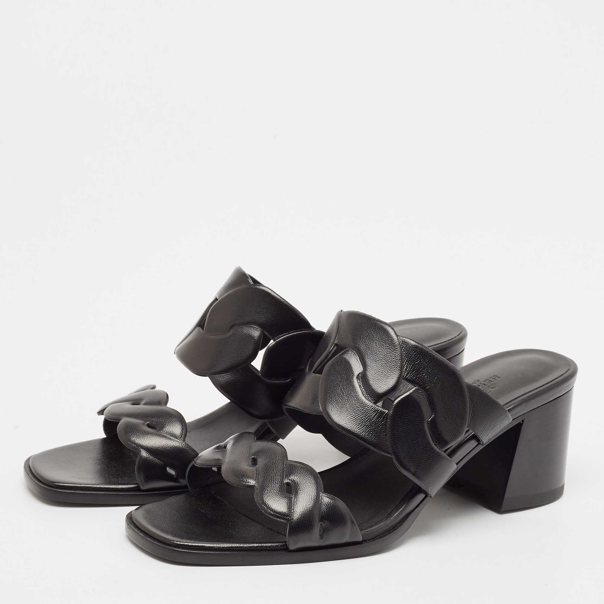 Hermes Black Leather Gaby Sandals Size 41 