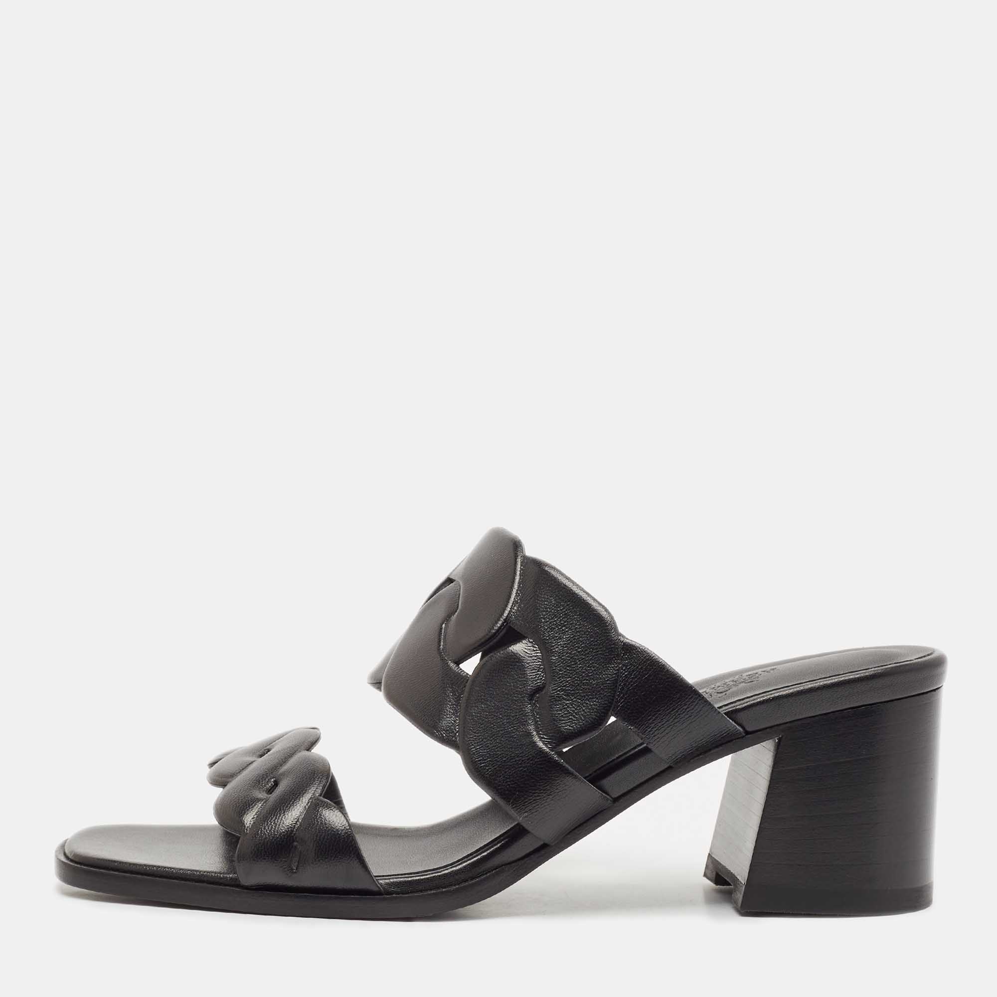 

Hermes Black Leather Gaby Sandals Size