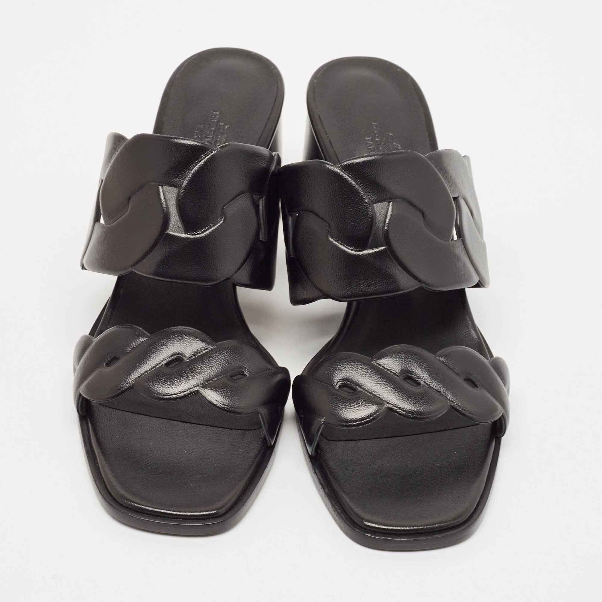Hermes Black Leather Gaby Sandals Size 41 