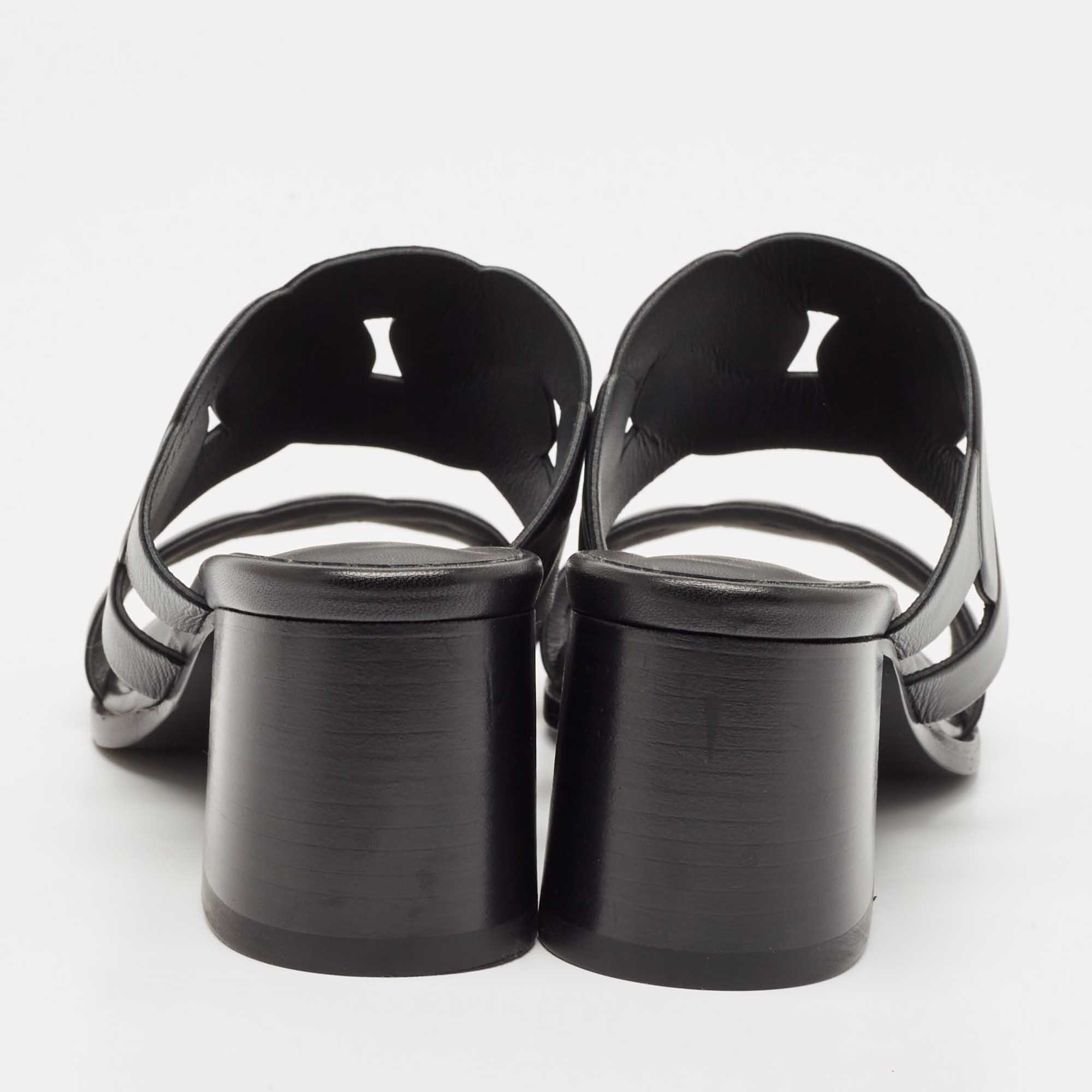 Hermes Black Leather Gaby Sandals Size 41 