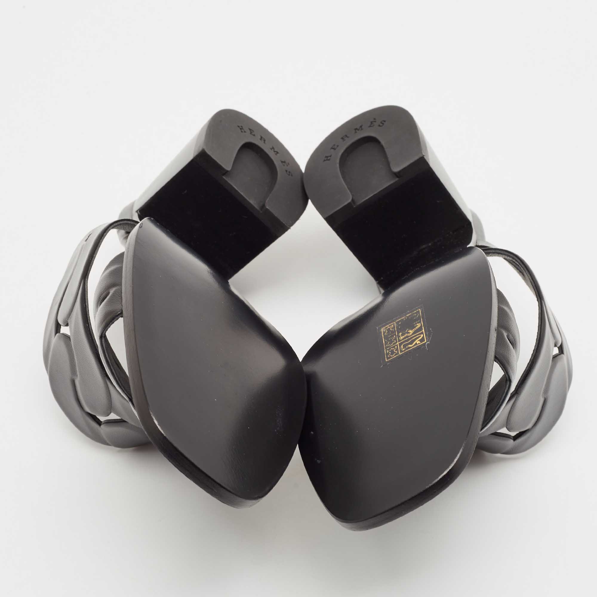 Hermes Black Leather Gaby Sandals Size 41 