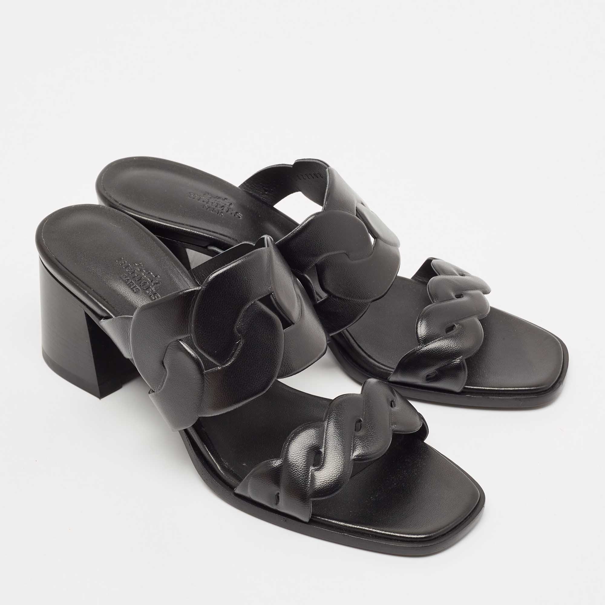 Hermes Black Leather Gaby Sandals Size 41 