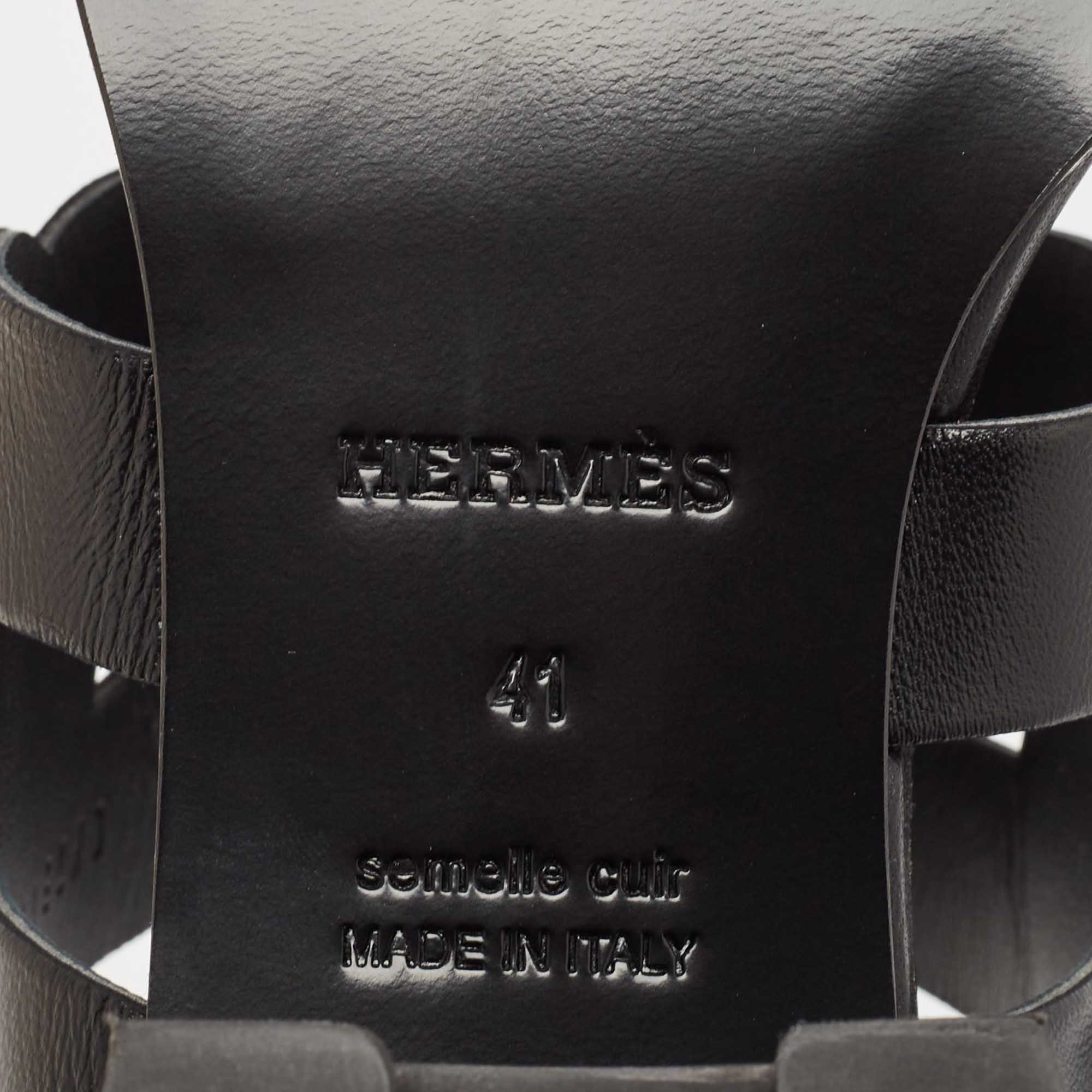Hermes Black Leather Gaby Sandals Size 41 