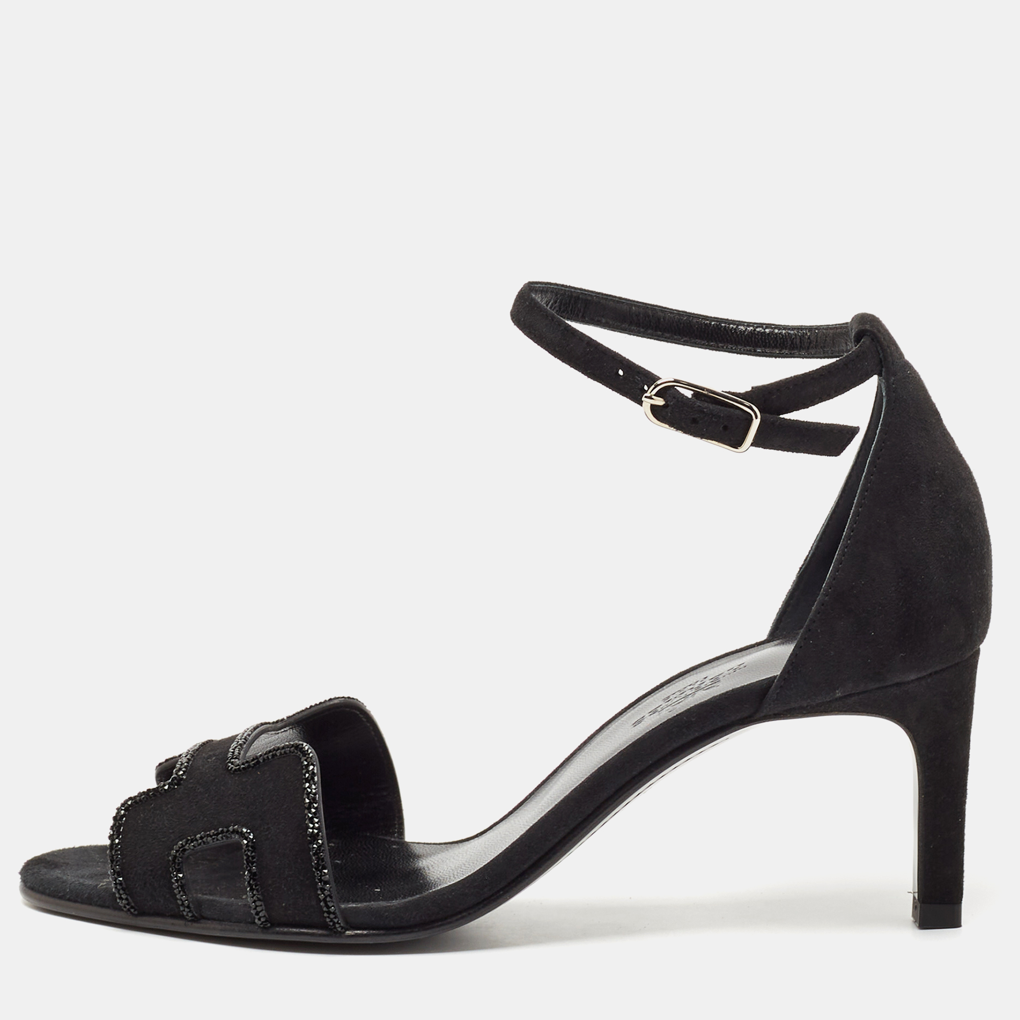 

Hermes Black Suede Crystal Embellished Premiere Sandals Size