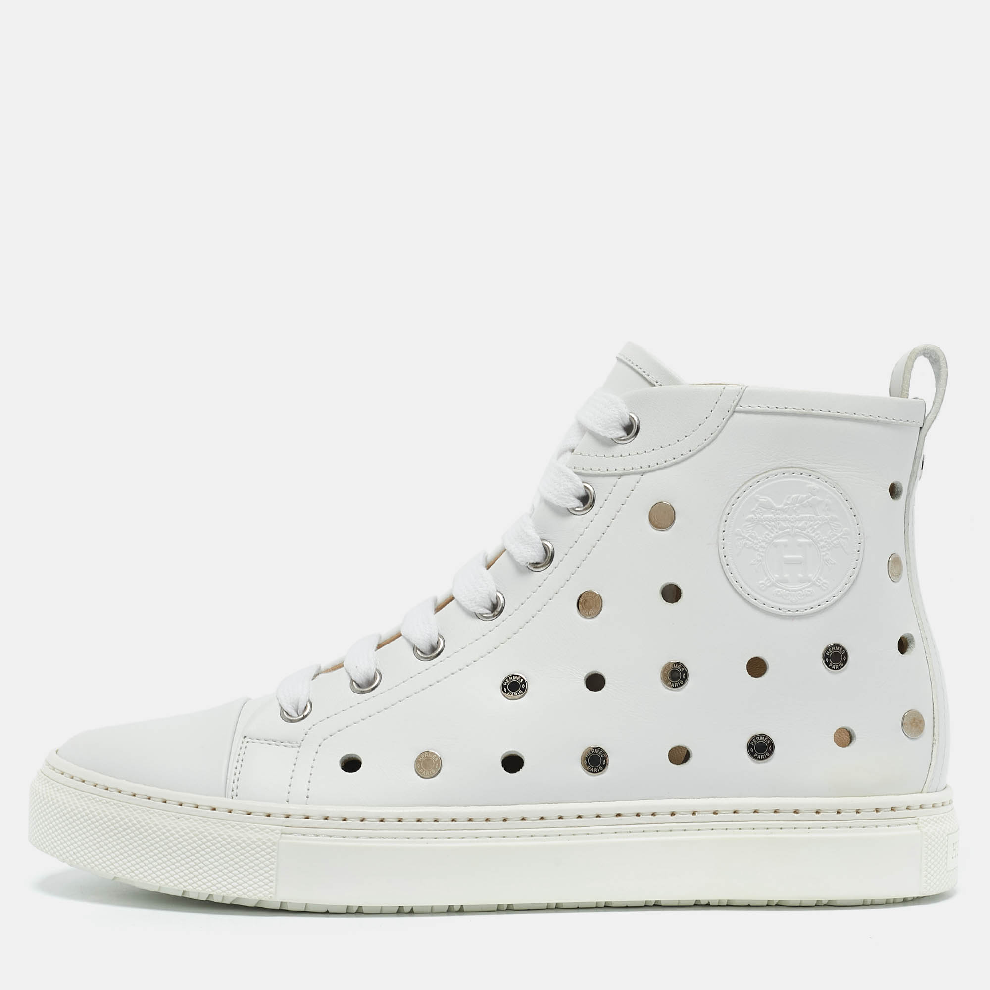 

Hermes White Perforated Leather Jimmy High Top Sneakers Size