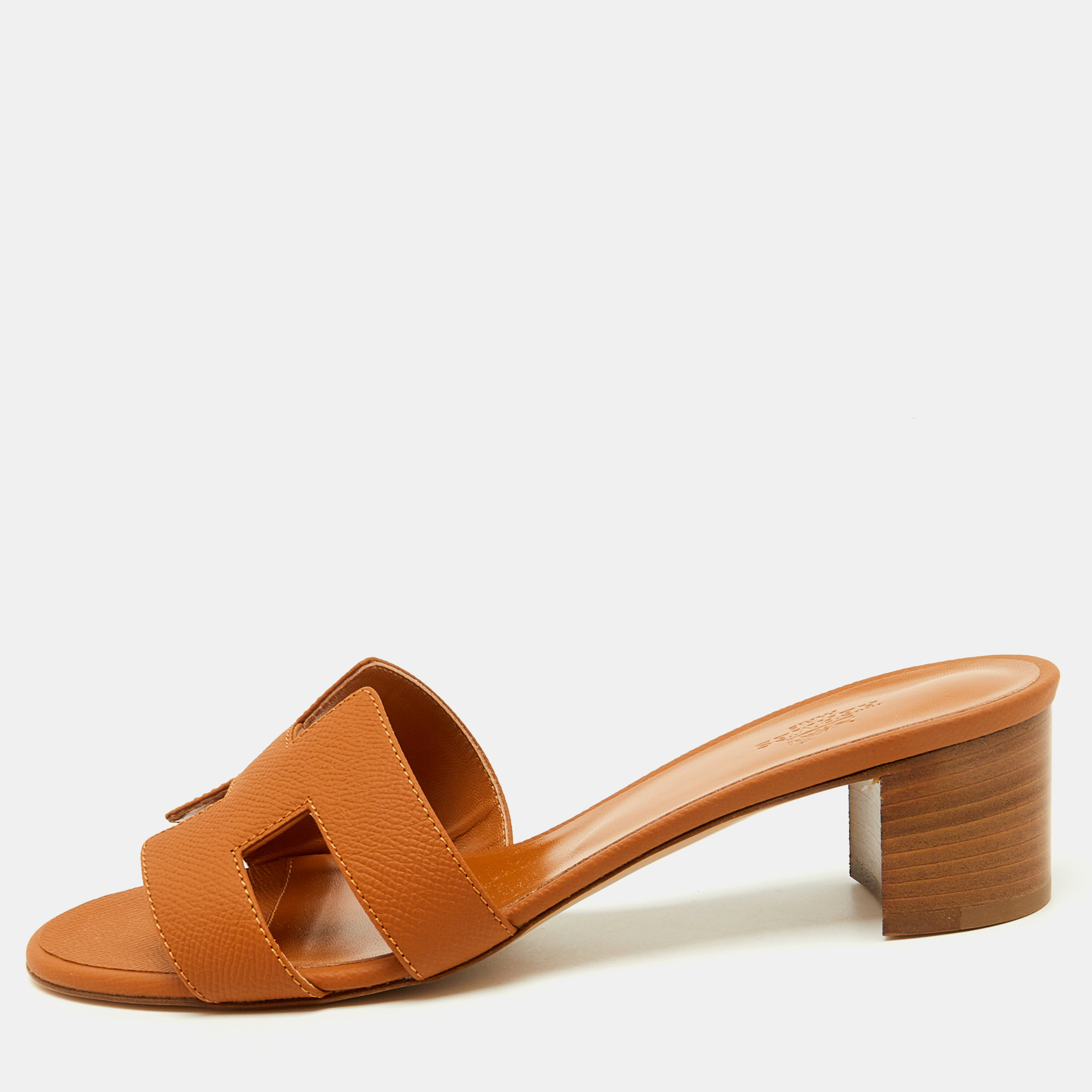 

Hermès Brown Leather Oasis Slide Sandals Size